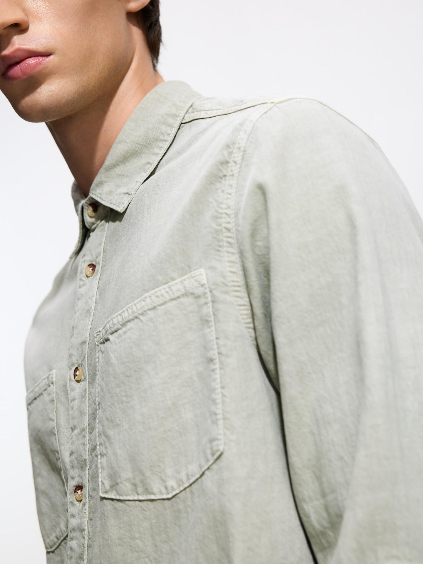 Green Regular Fit Denim Shirt, 7401_07J, large image number 3