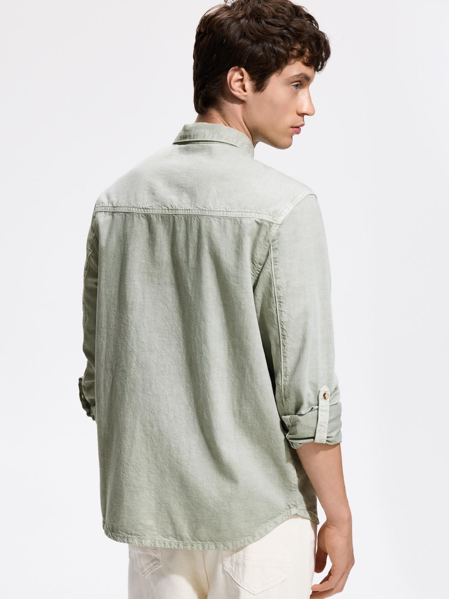 Green Regular Fit Denim Shirt, 7401_07J, large image number 4