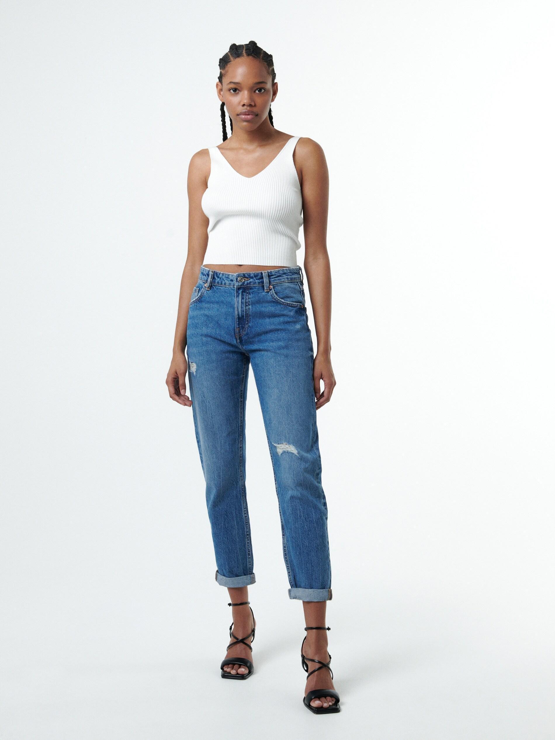 Blue Ripped Boyfriend Jeans, , large image number 0