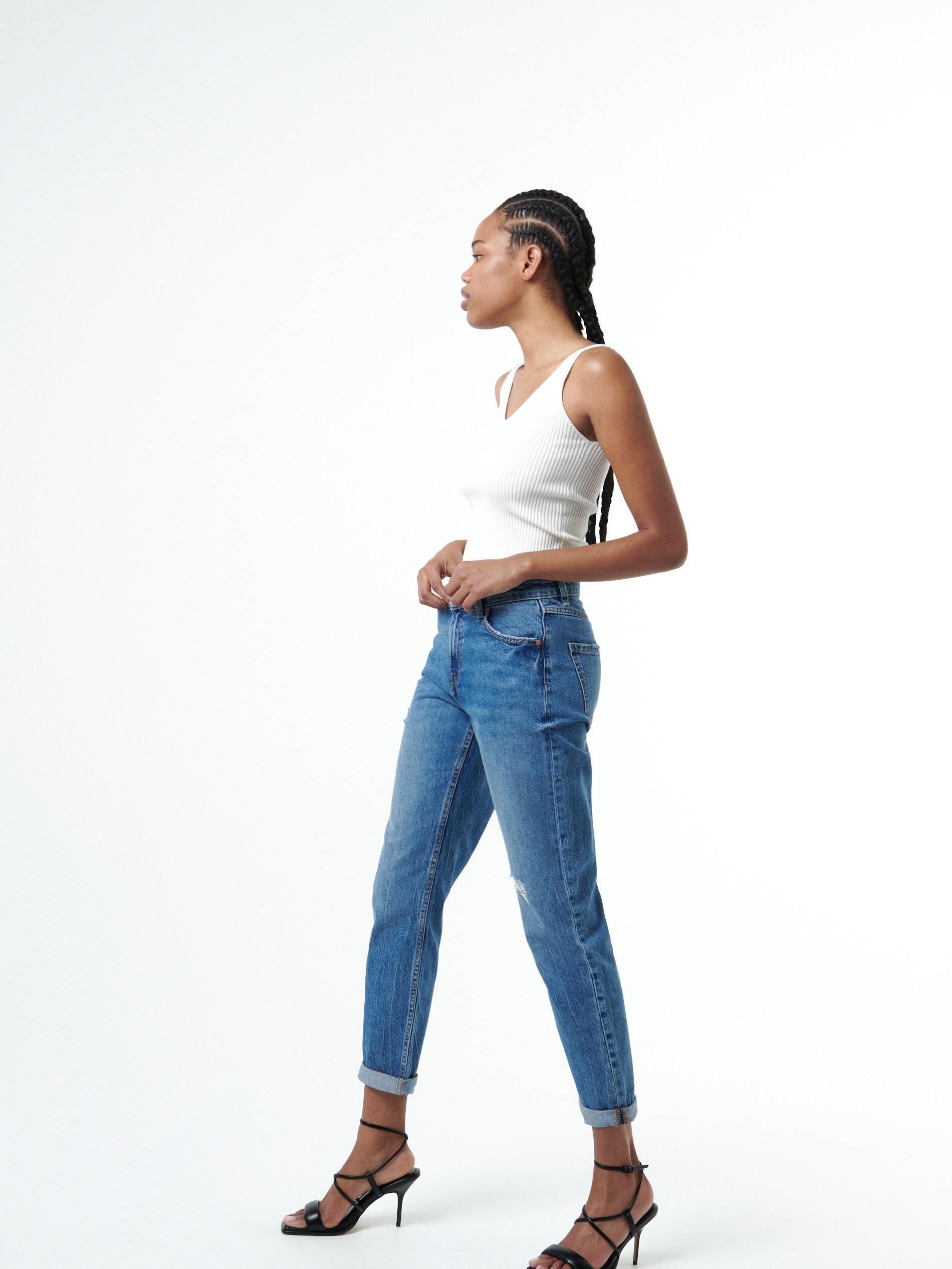 Blue Ripped Boyfriend Jeans, , large image number 1