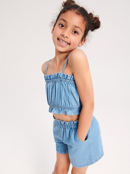 Reserved - Blue Denim Top With Ruffles, Girls