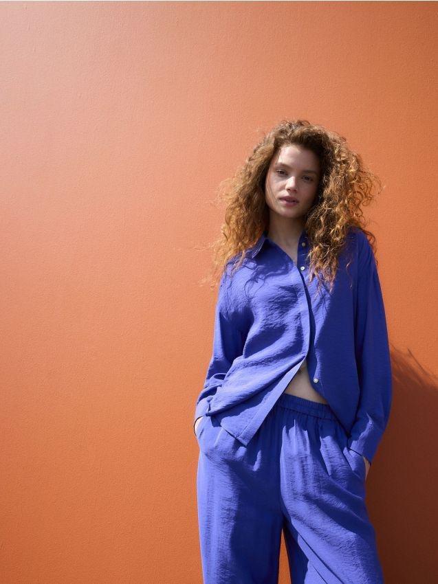 Blue Dropped Shoulders Shirt, , large image number 0