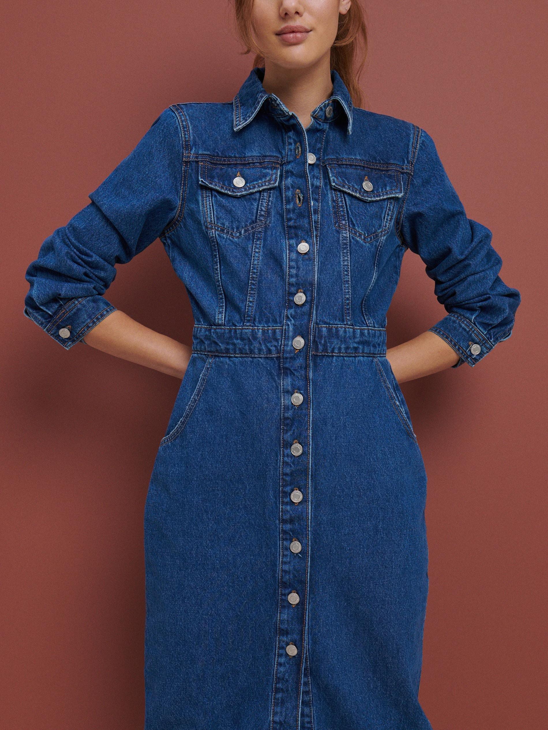 Navy Denim Dress, , large image number 0