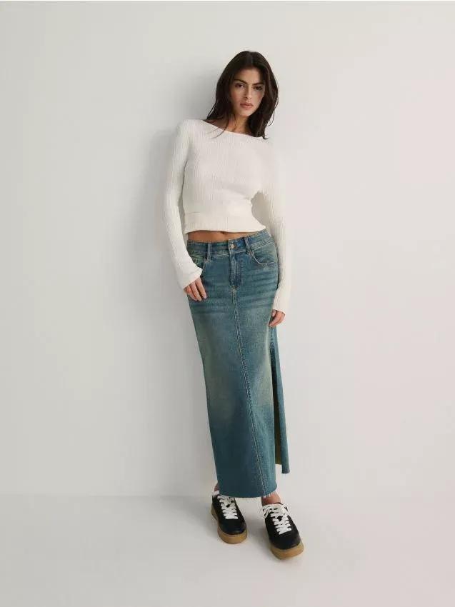 Blue Denim Maxi Skirt, , large image number 0