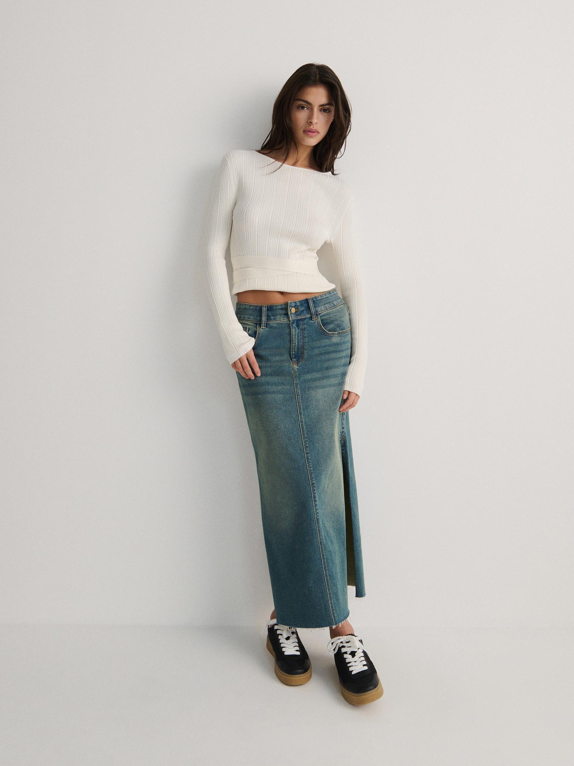 Blue Denim Maxi Skirt, , large image number 1