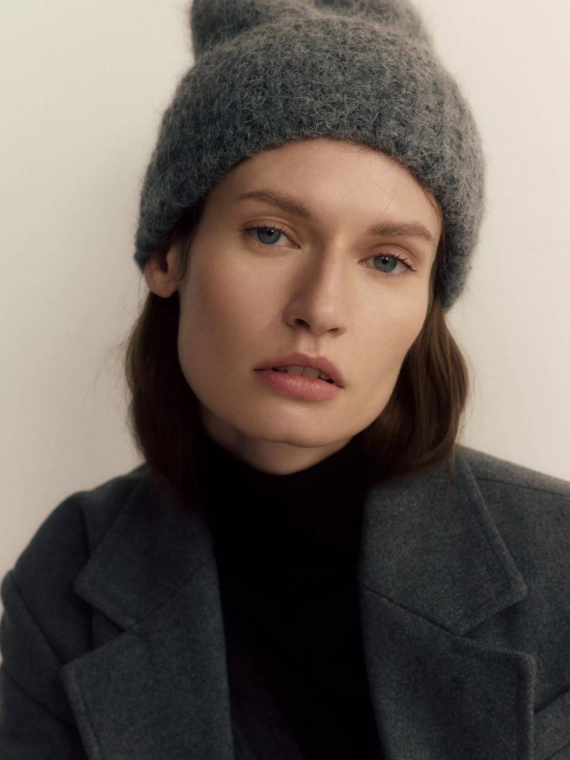 DARK GREY Alpaca wool blend beanie, Grey, large image number 1