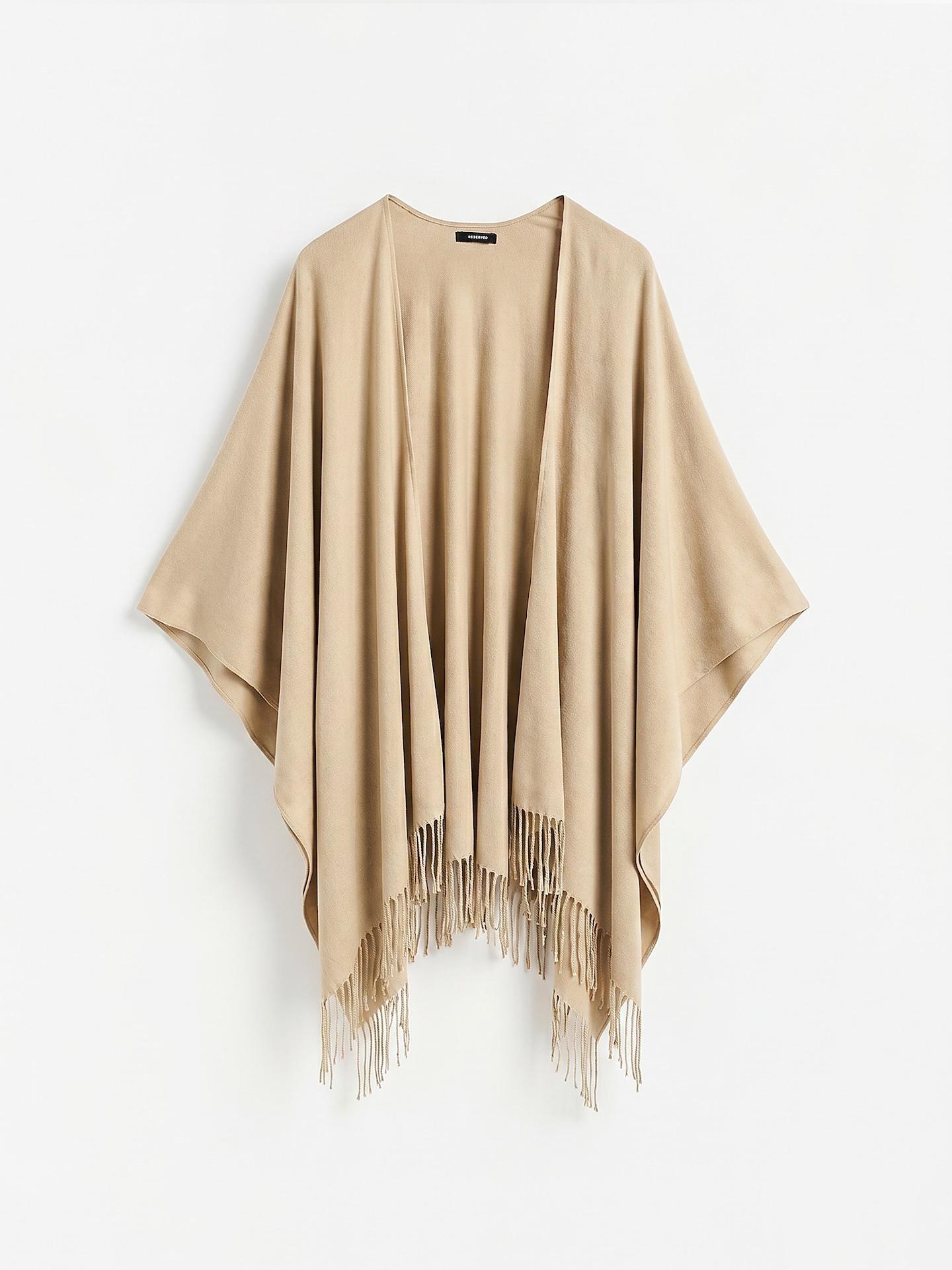 Beige Viscose Blend Poncho, Beige, medium