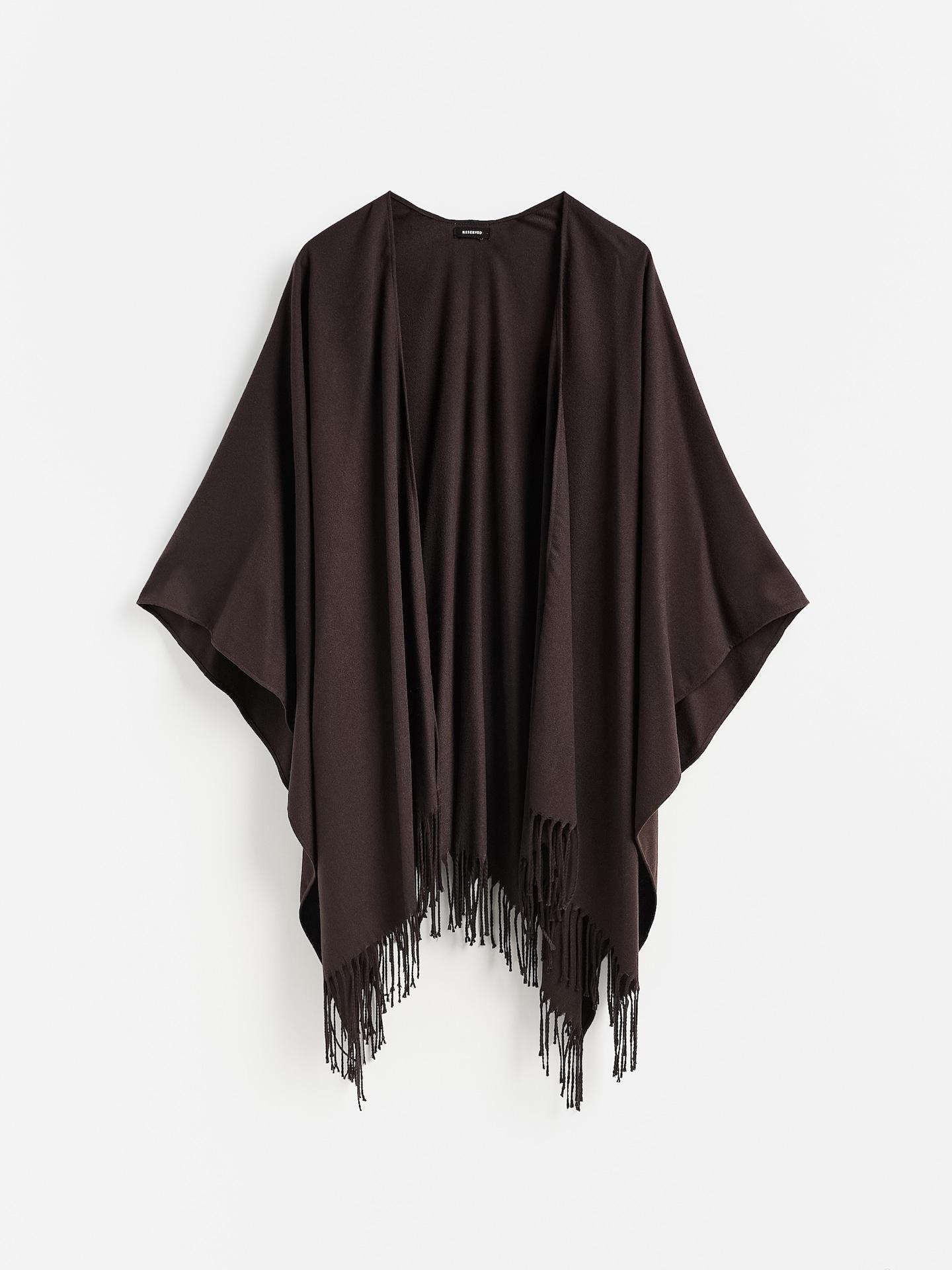 Brown Viscose Blend Poncho, Brown, medium