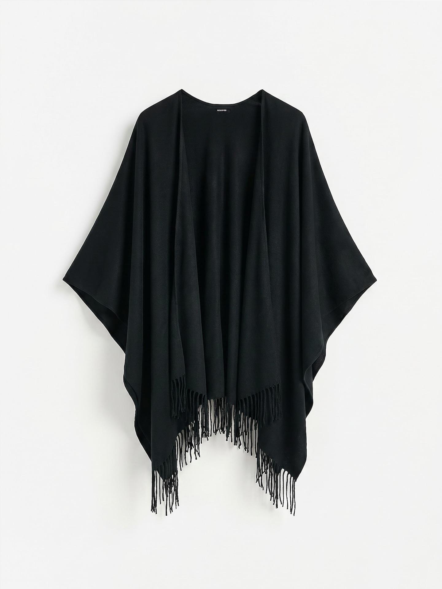 Black Viscose Blend Poncho, Black, medium