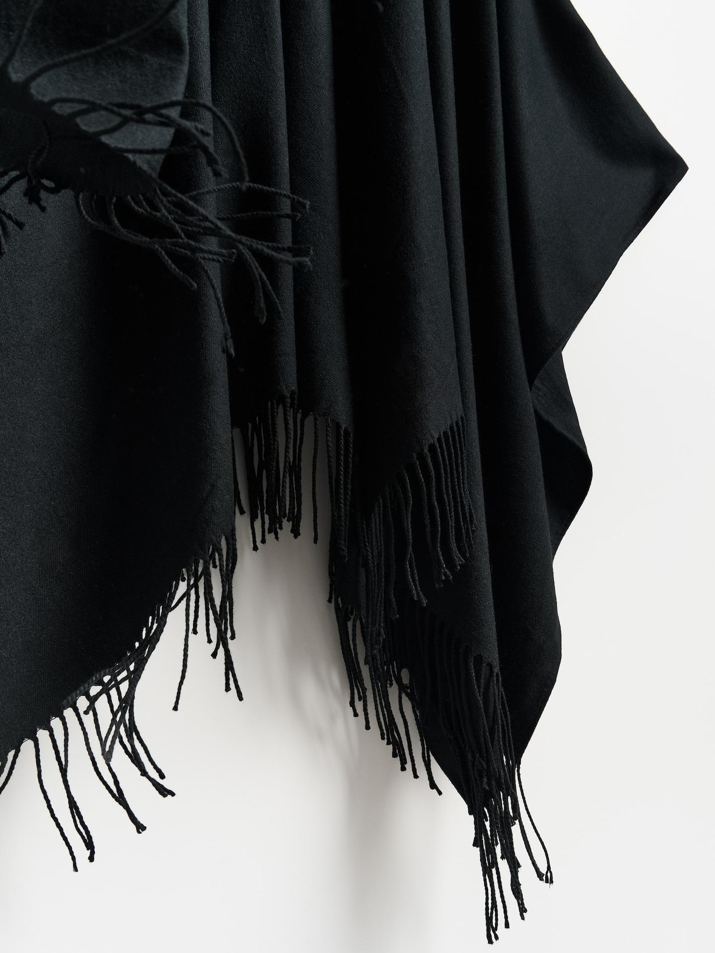 Black Viscose Blend Poncho, Black, large image number 1