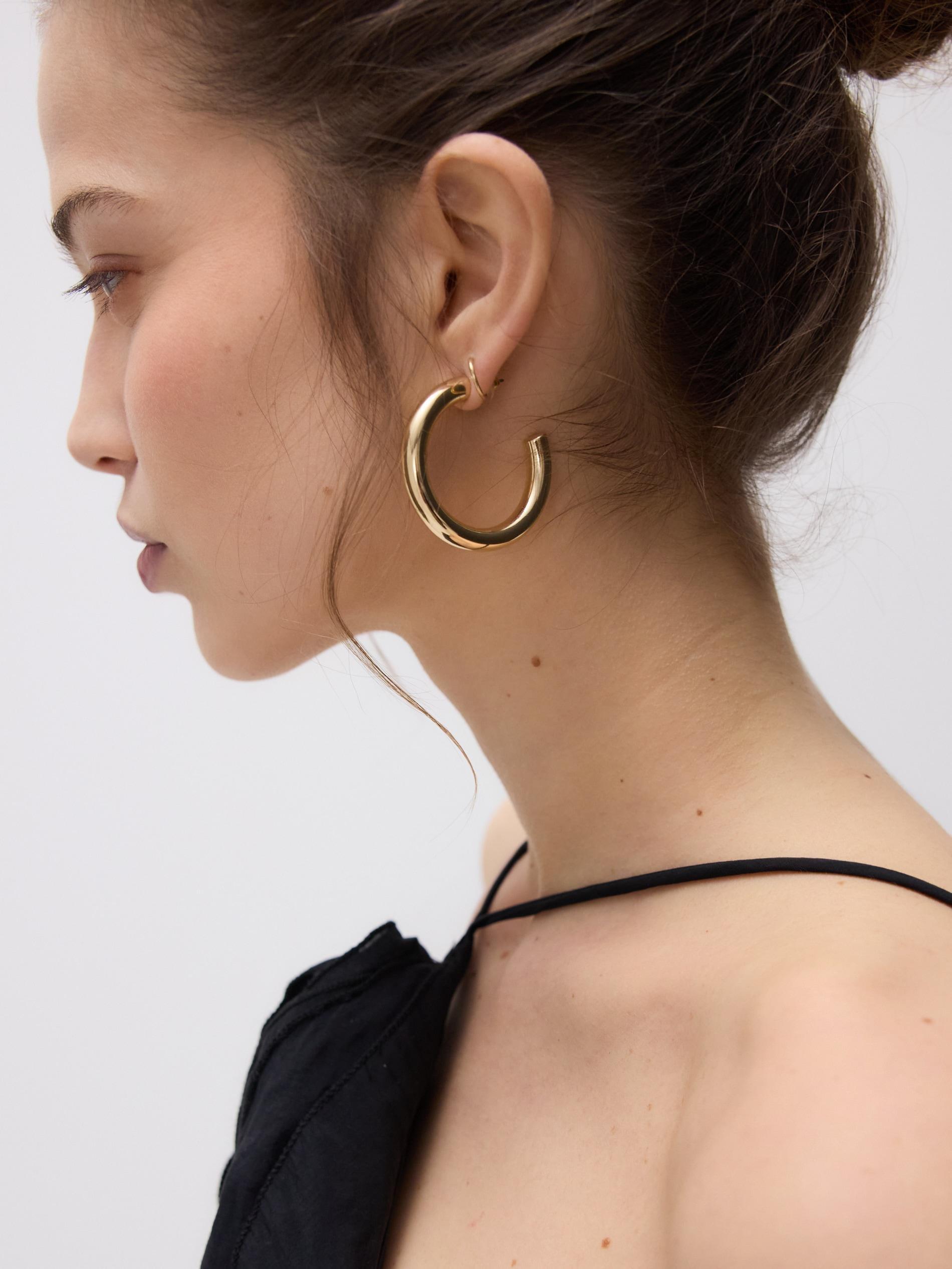 Gold Round Earrings, Golden, large image number 0