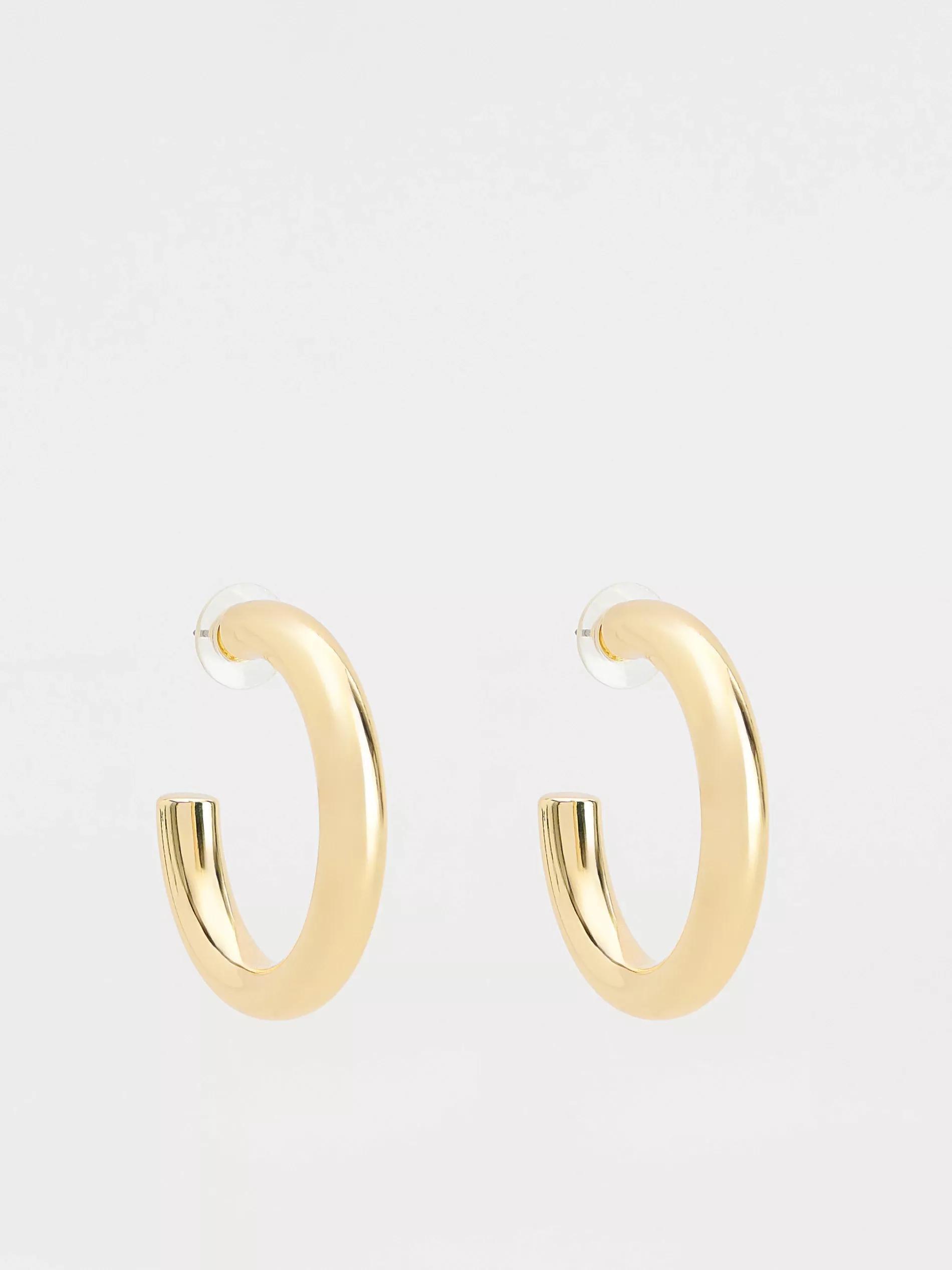 Gold Round Earrings, Golden, large image number 1