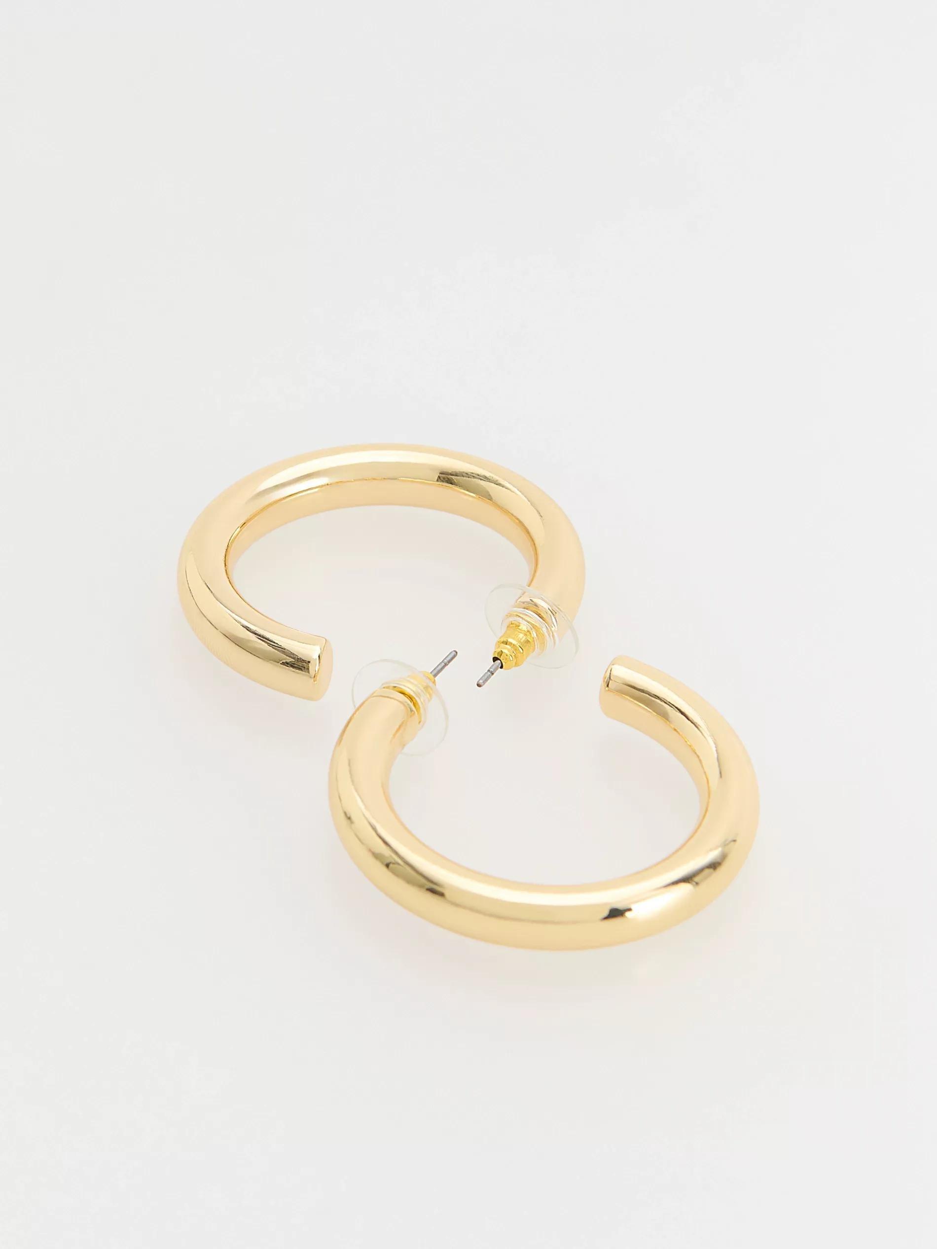 Gold Round Earrings, Golden, large image number 2