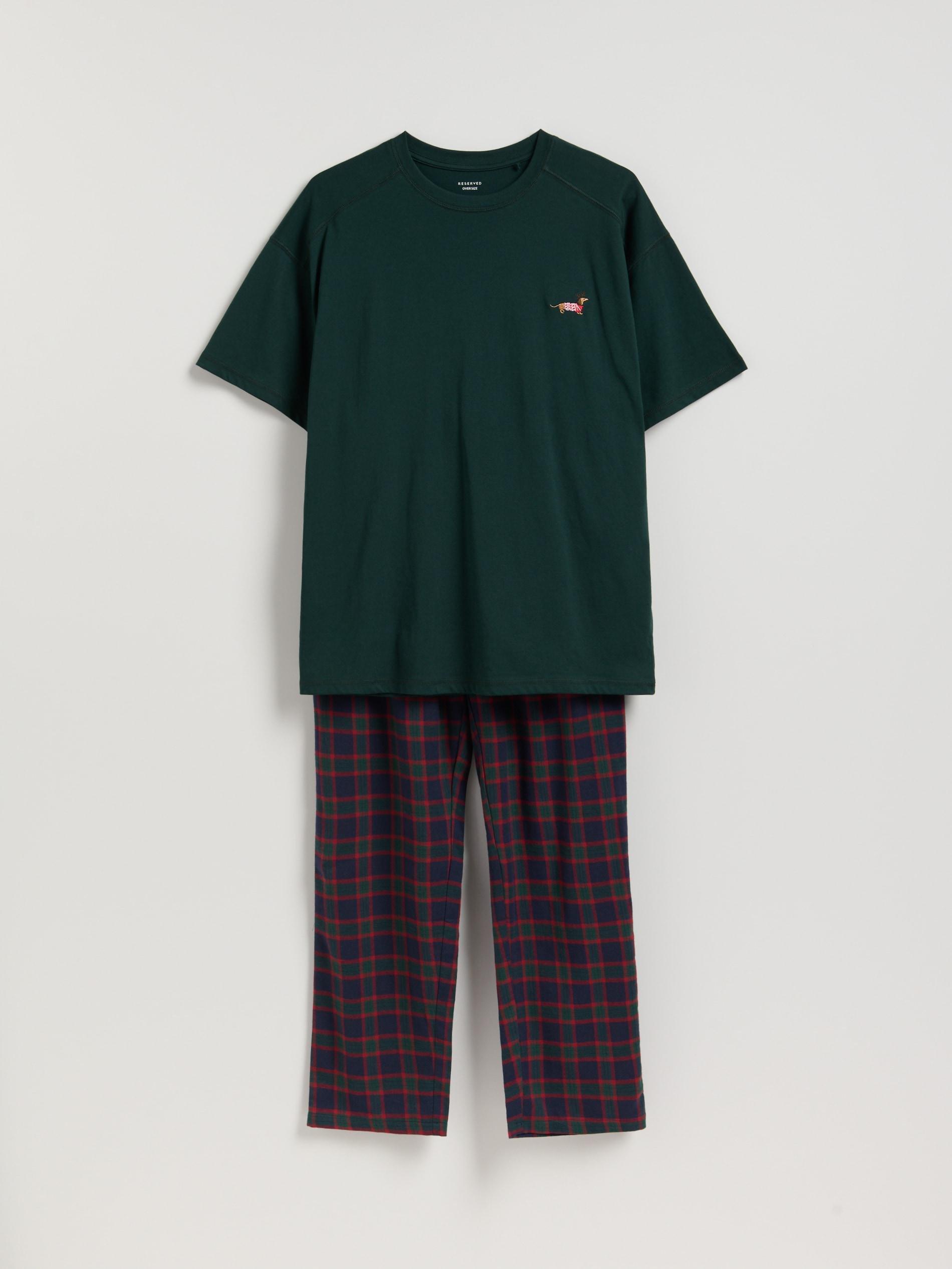 Green Two Piece Pyjama Set With Christmas Motif, Khaki, medium