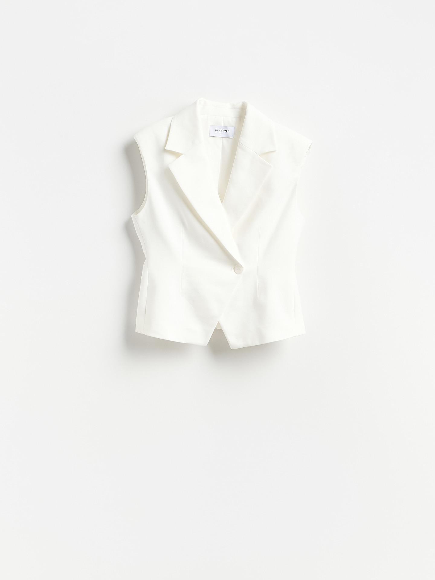 White Cotton Blend Vest, White, medium