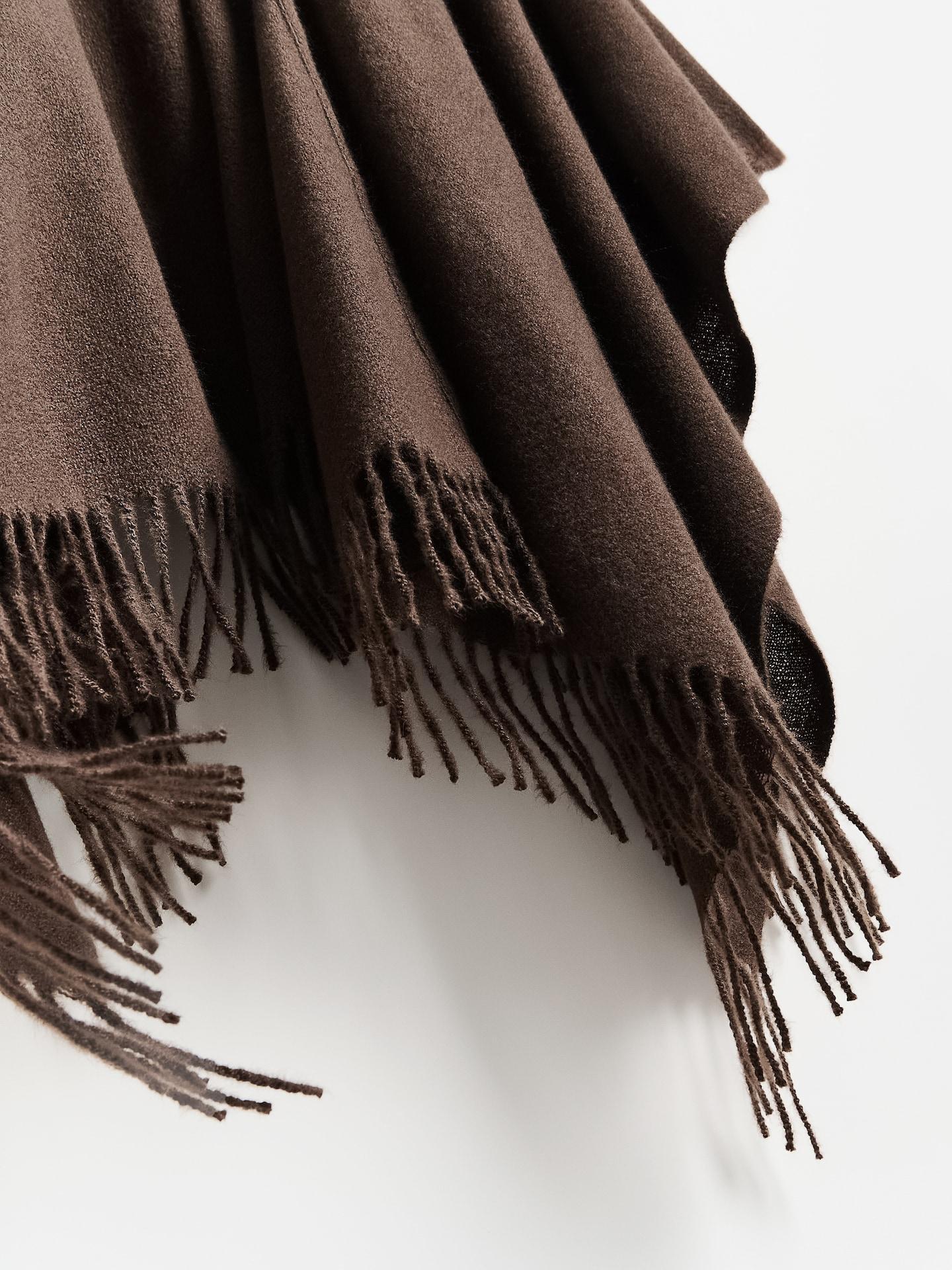 Brown Poncho With Fringes, Brown, medium
