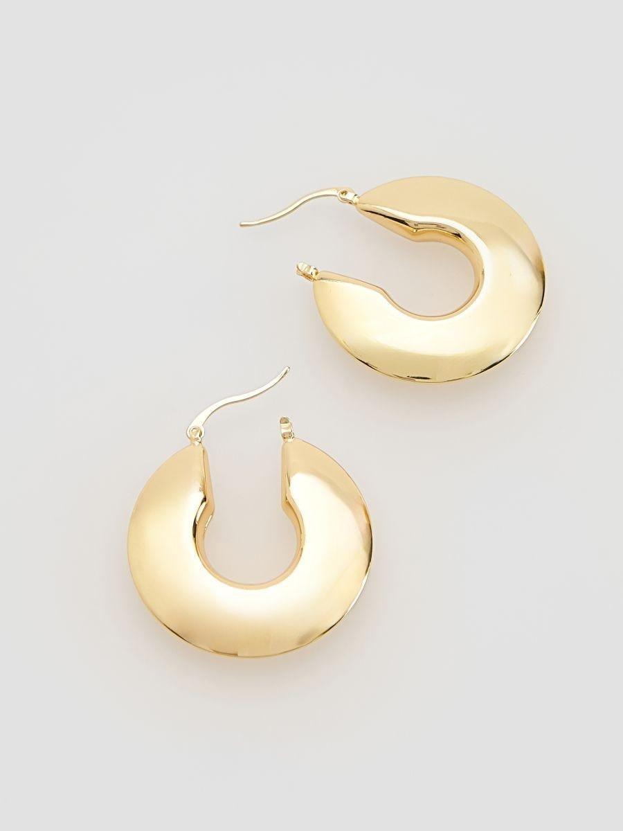 Gold Oval Earrings, Golden, large image number 1