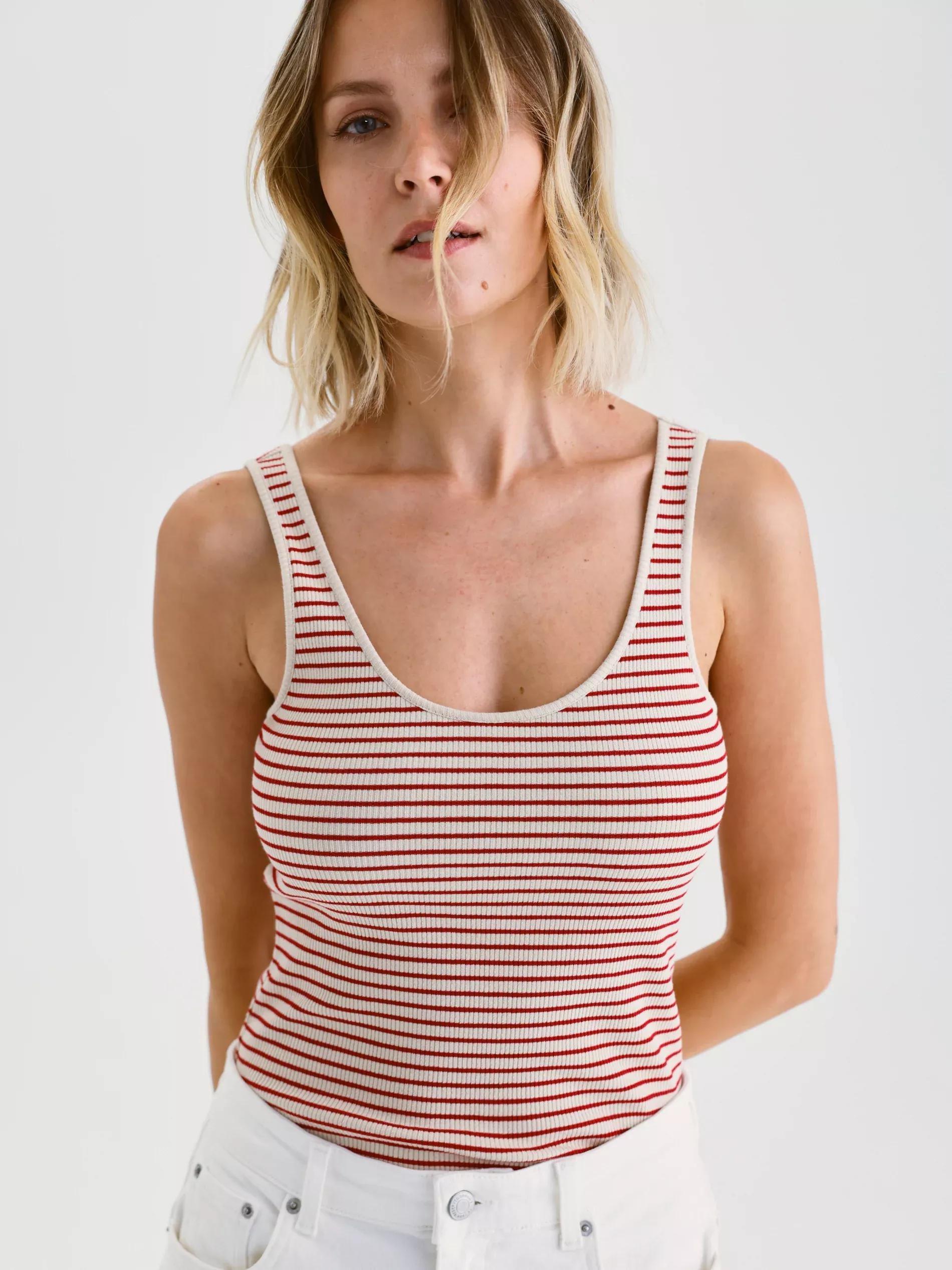 Red Stripe Cotton Top, , large image number 0
