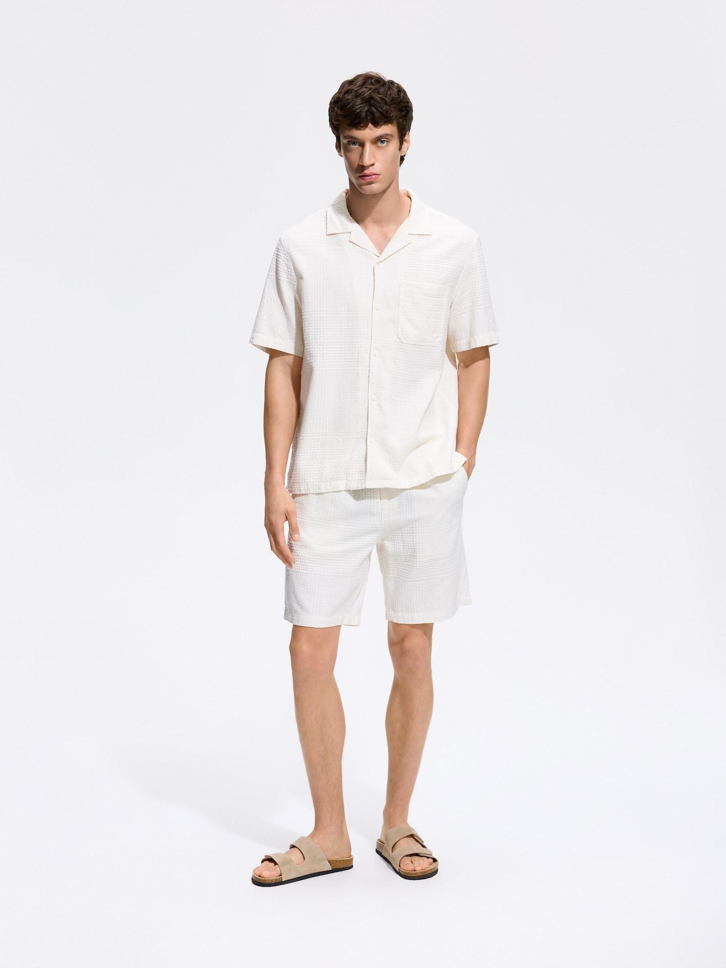 Cream Cotton Jogger Shorts, Ivory, medium