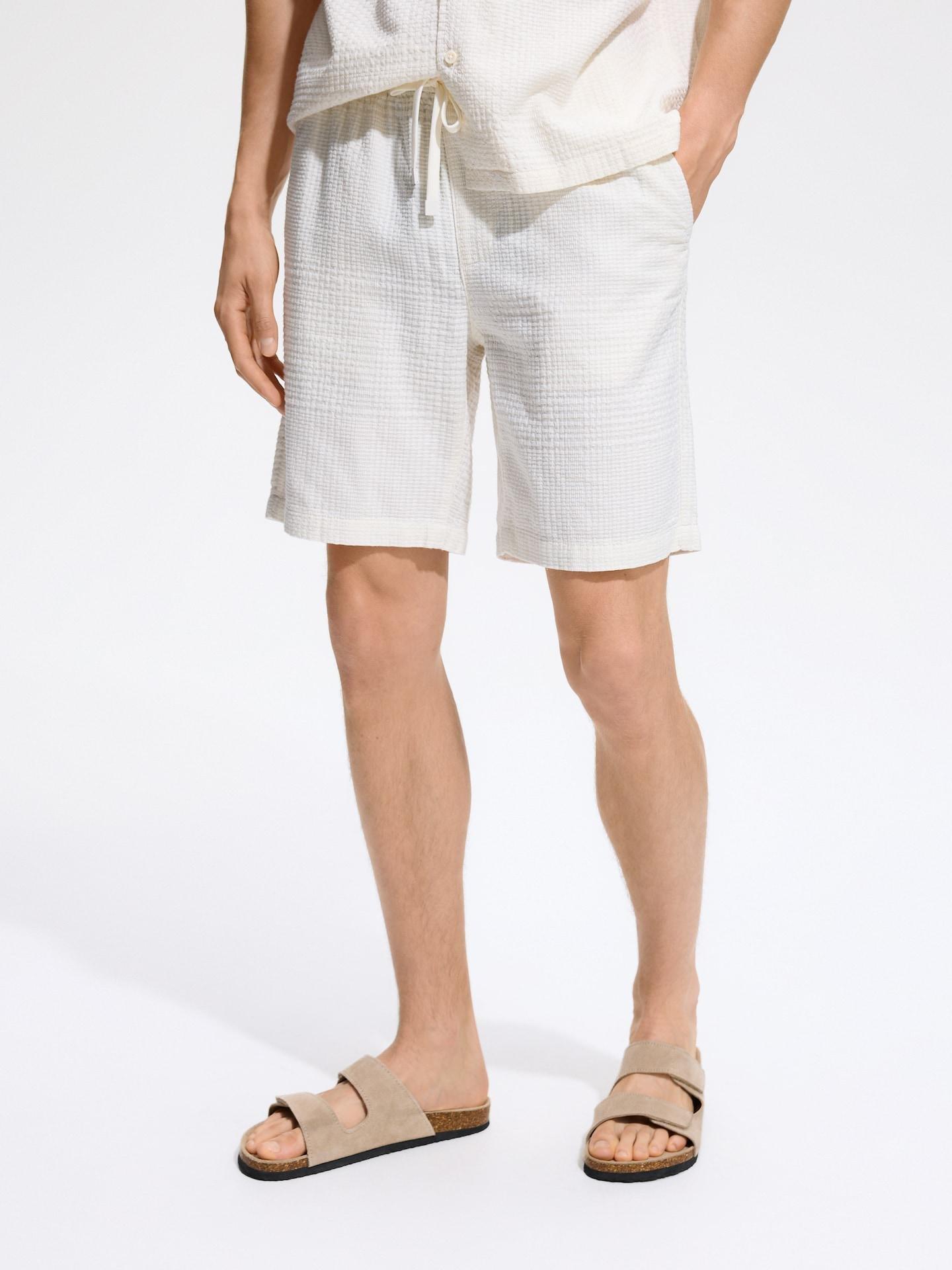 Cream Cotton Jogger Shorts, Ivory, medium