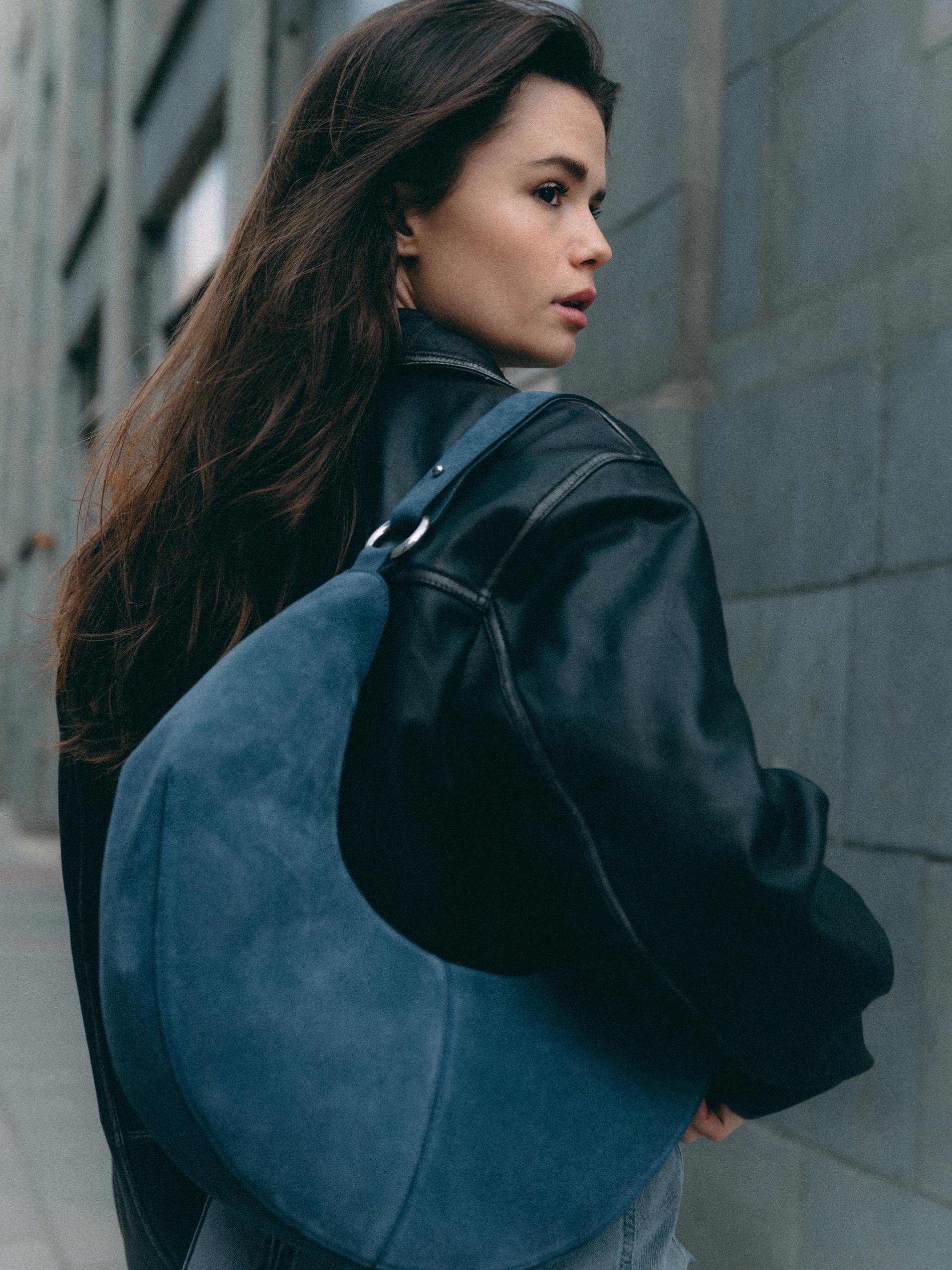 Blue Natural Suede Bag, Blue, large image number 1
