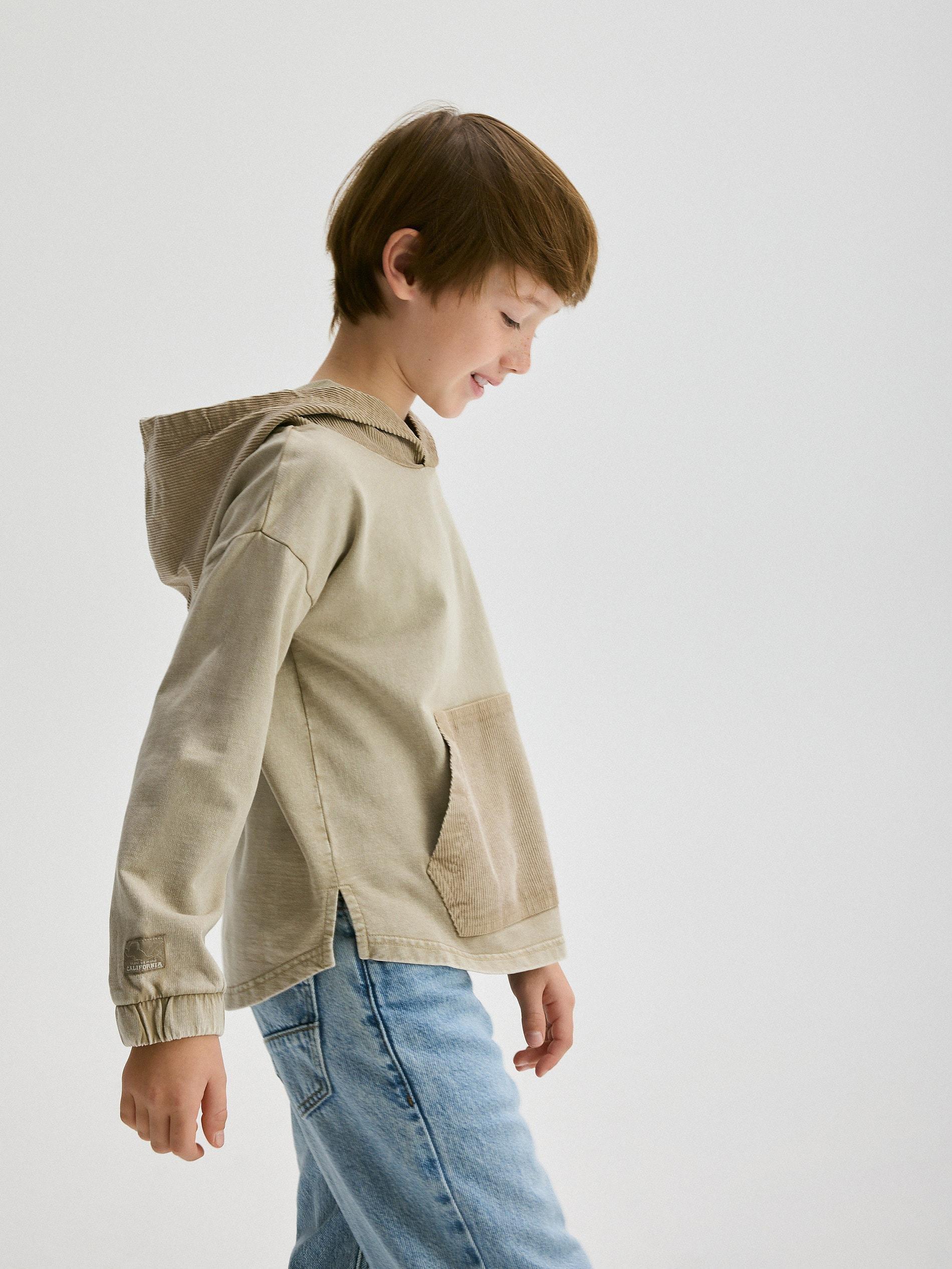 Beige Long-Sleeved Shirt With Hood, , large image number 4