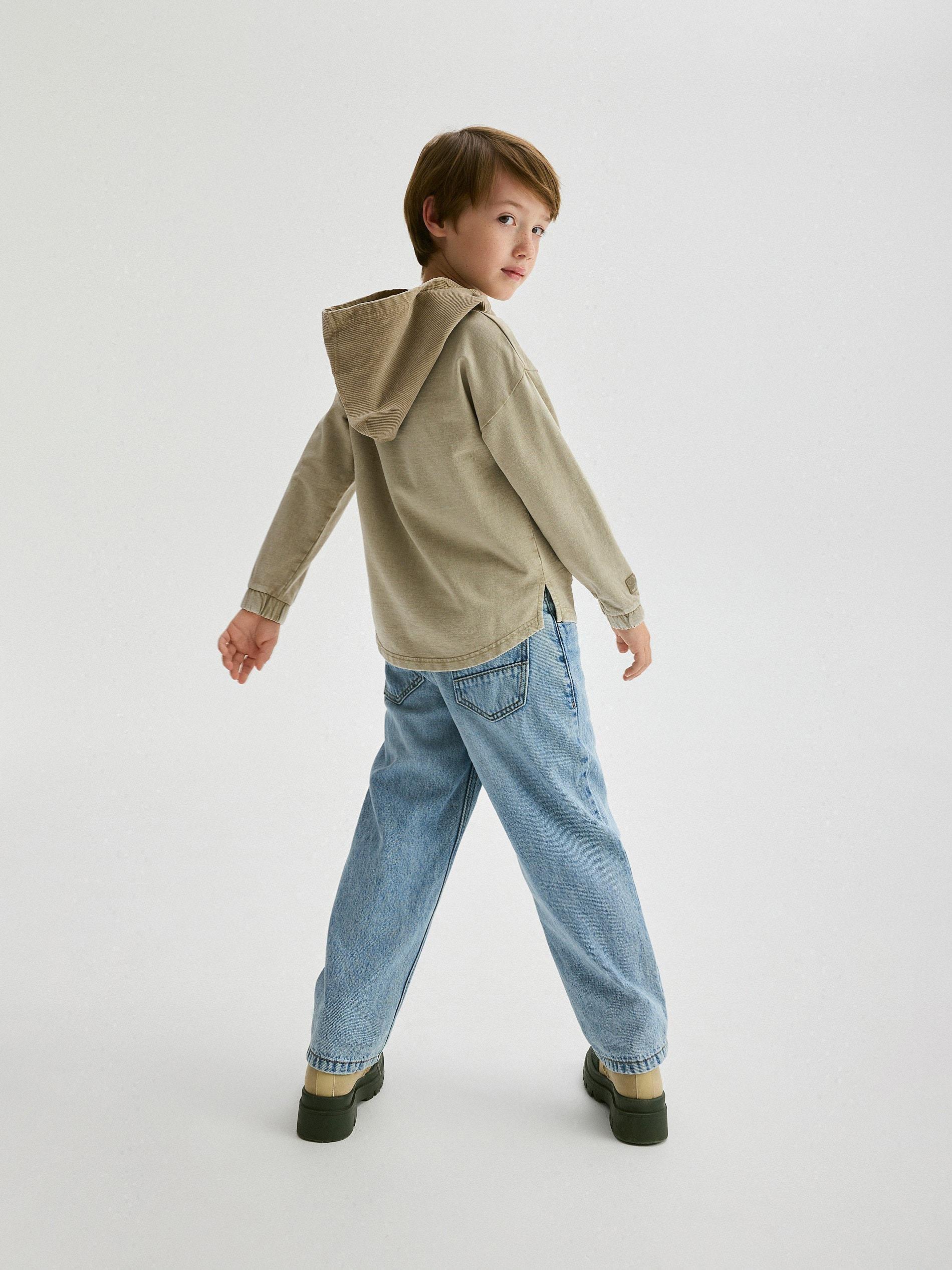 Beige Long-Sleeved Shirt With Hood, Beige, large image number 5