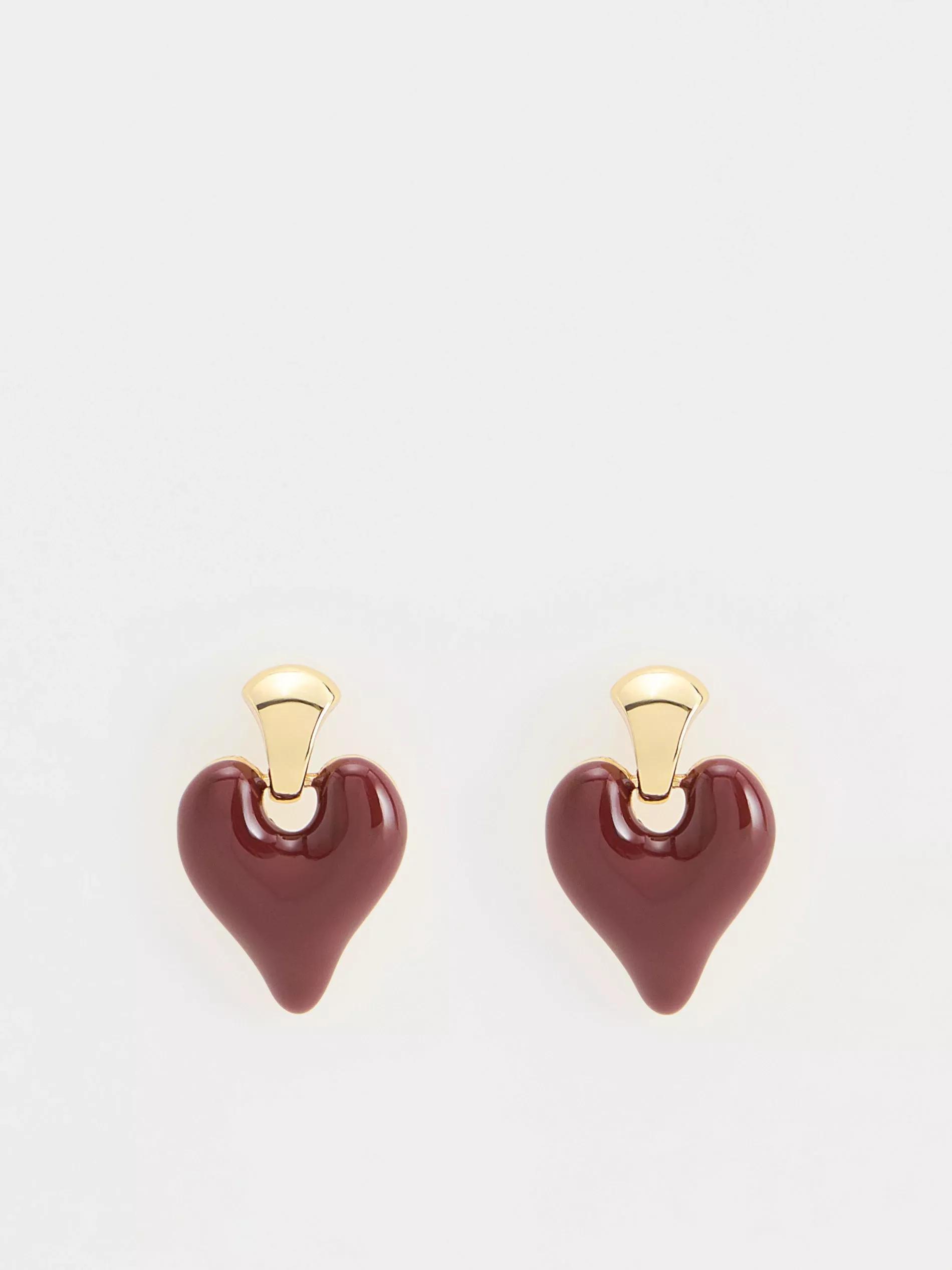 MAROON Heart earrings, Burgundy, large image number 0
