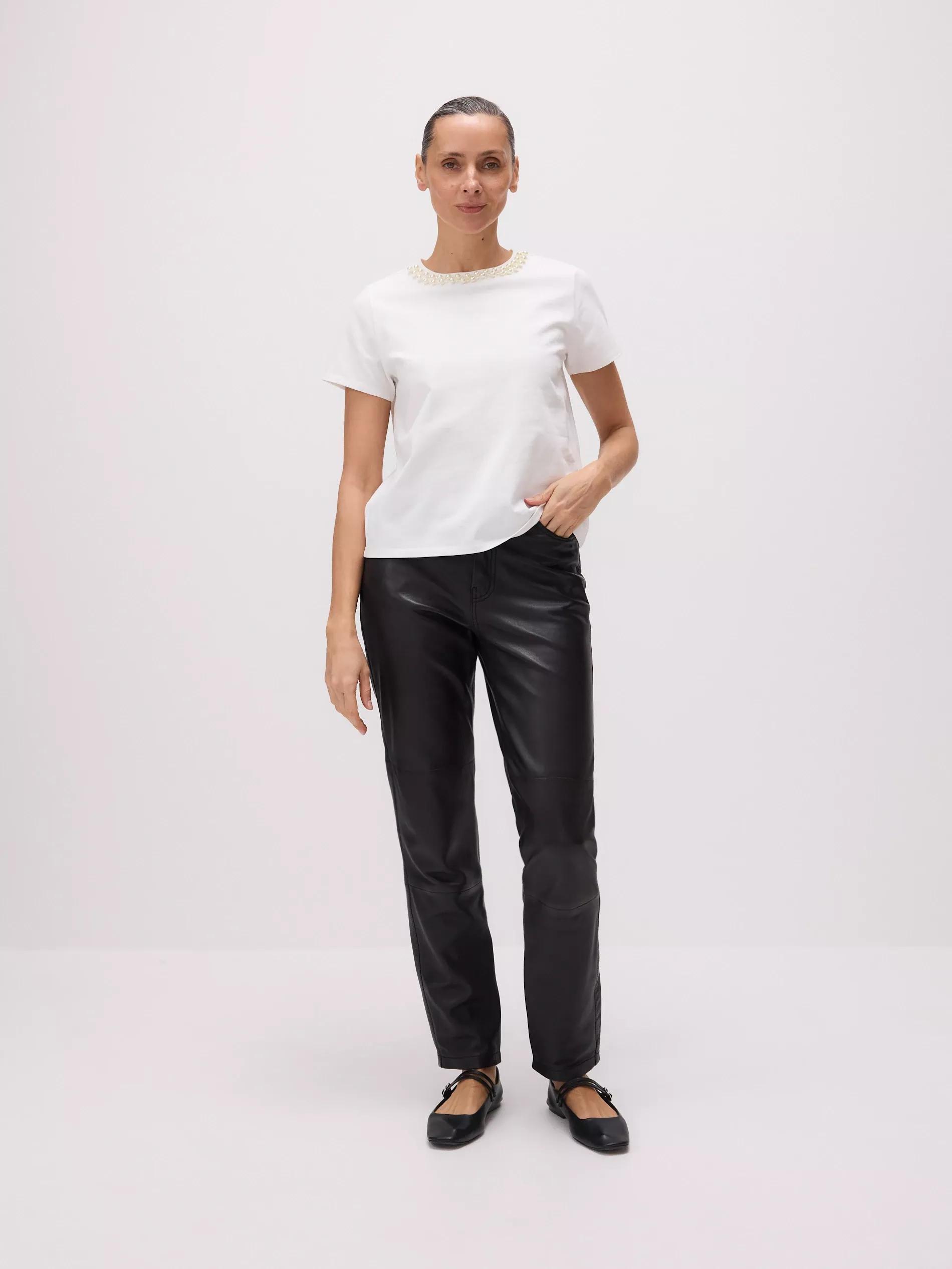 White T-Shirt With Ornamental Neckline, , large image number 2
