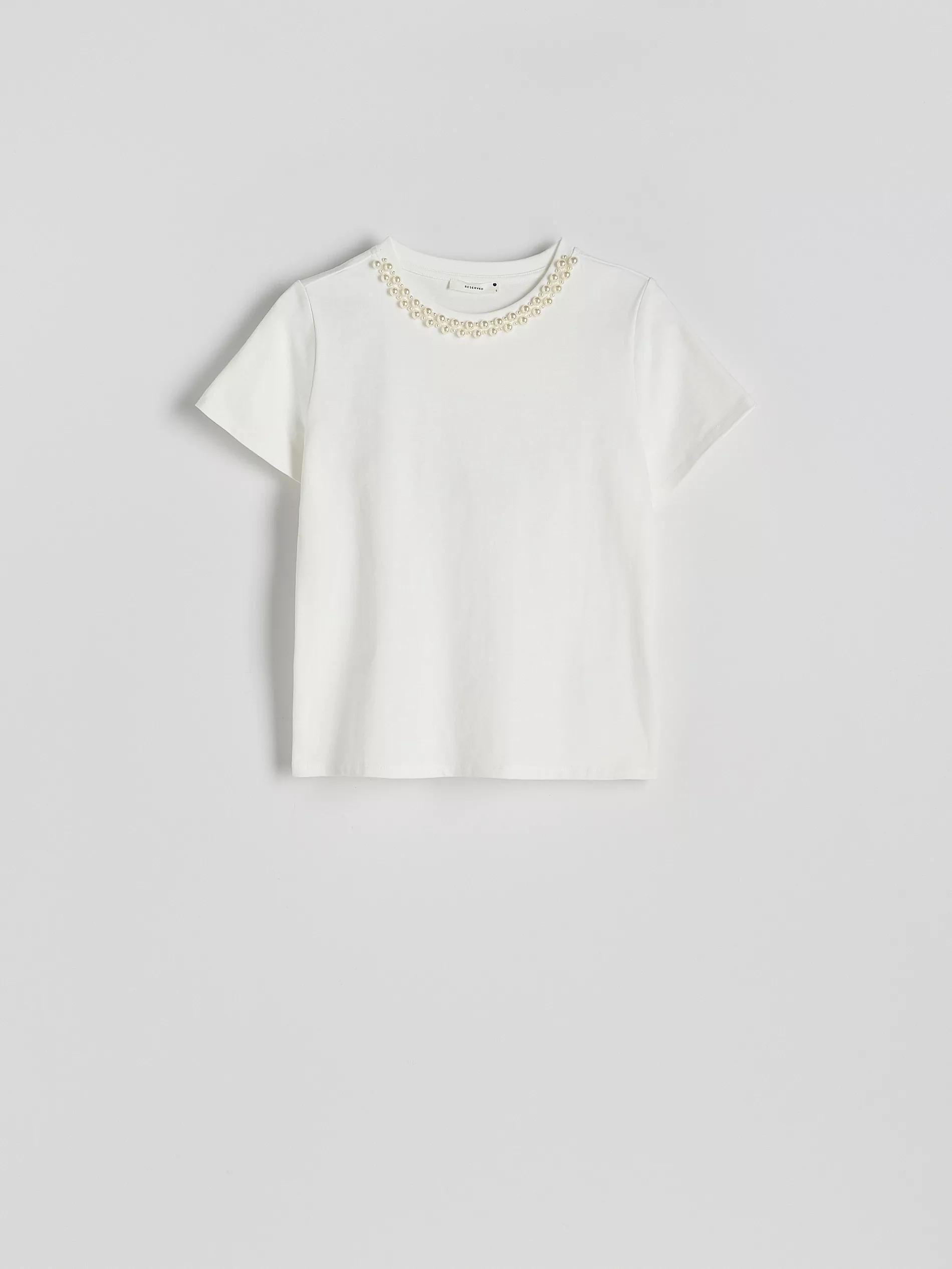 White T-Shirt With Ornamental Neckline, , large image number 5