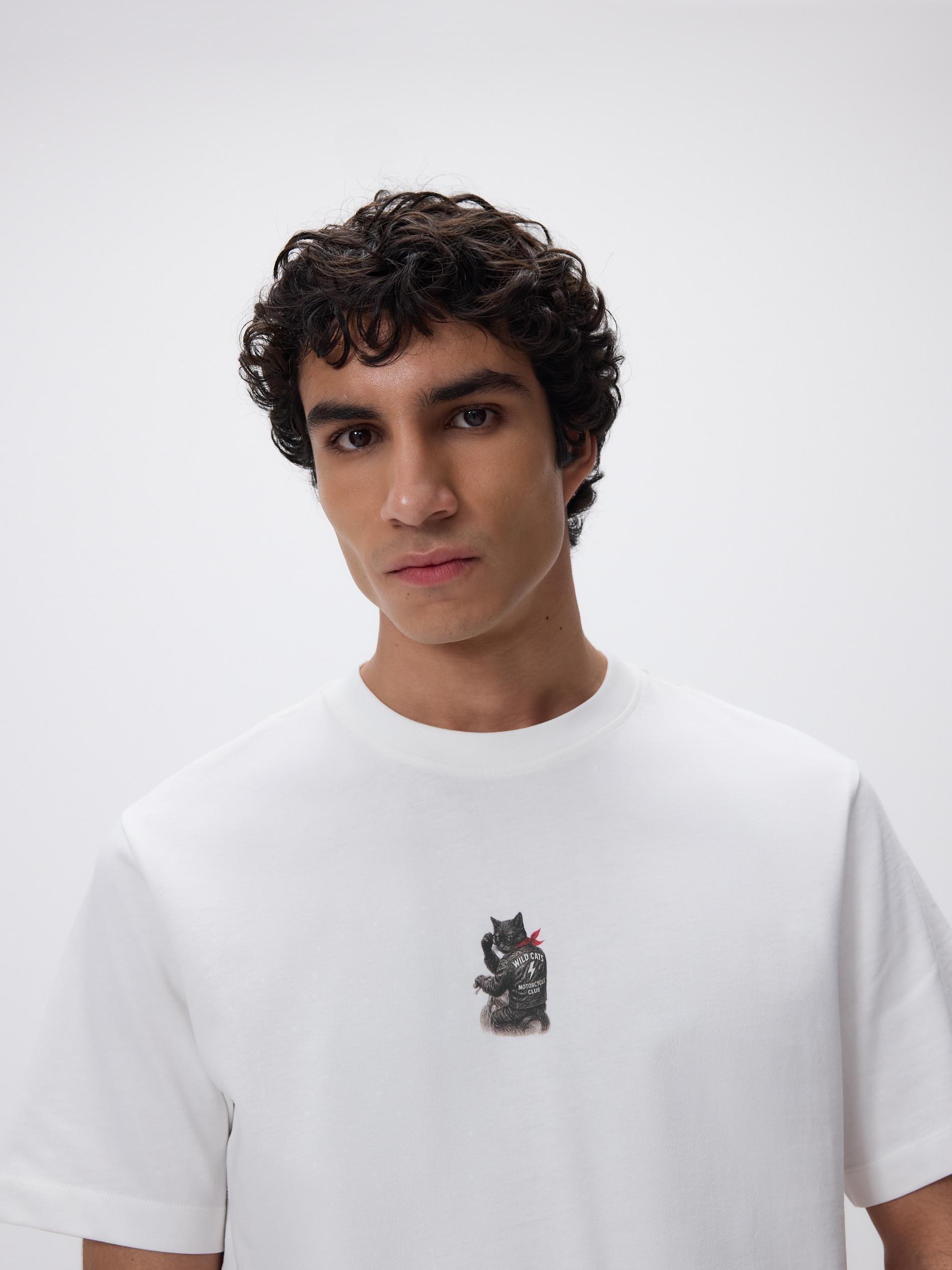 White Comfort Fit T-Shirt With Print, White, large image number 0