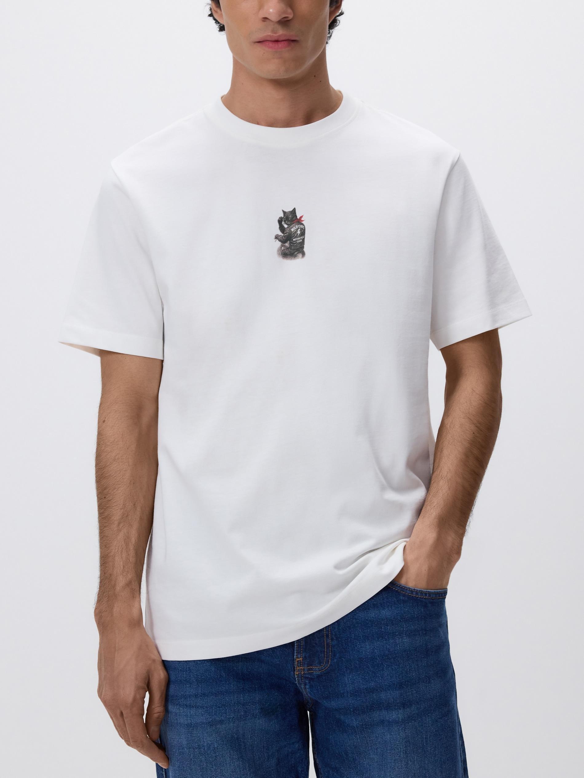 White Comfort Fit T-Shirt With Print, White, large image number 1