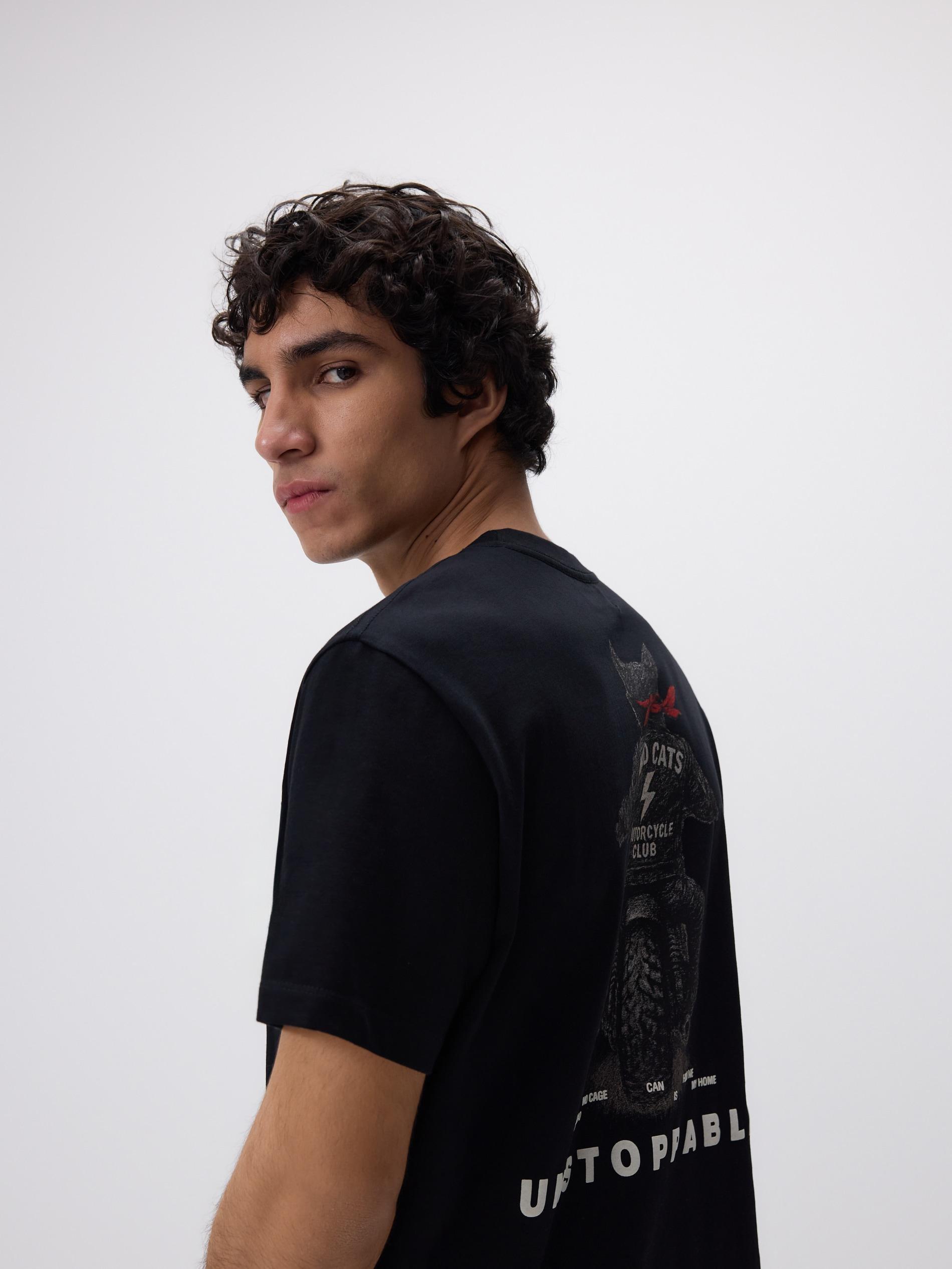 Black Comfort Fit T-Shirt With Print, Black, large image number 0