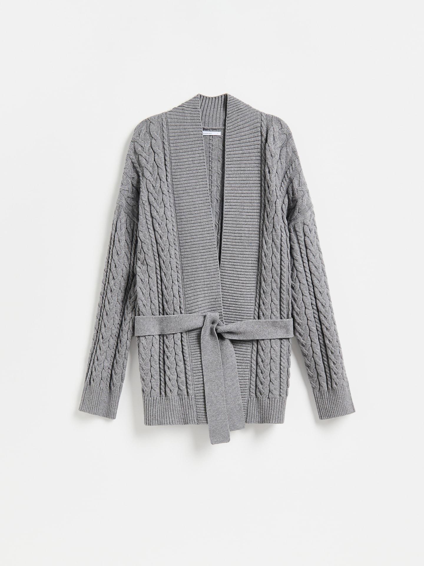 Grey Cardigan With Tie-Waist, Grey, medium