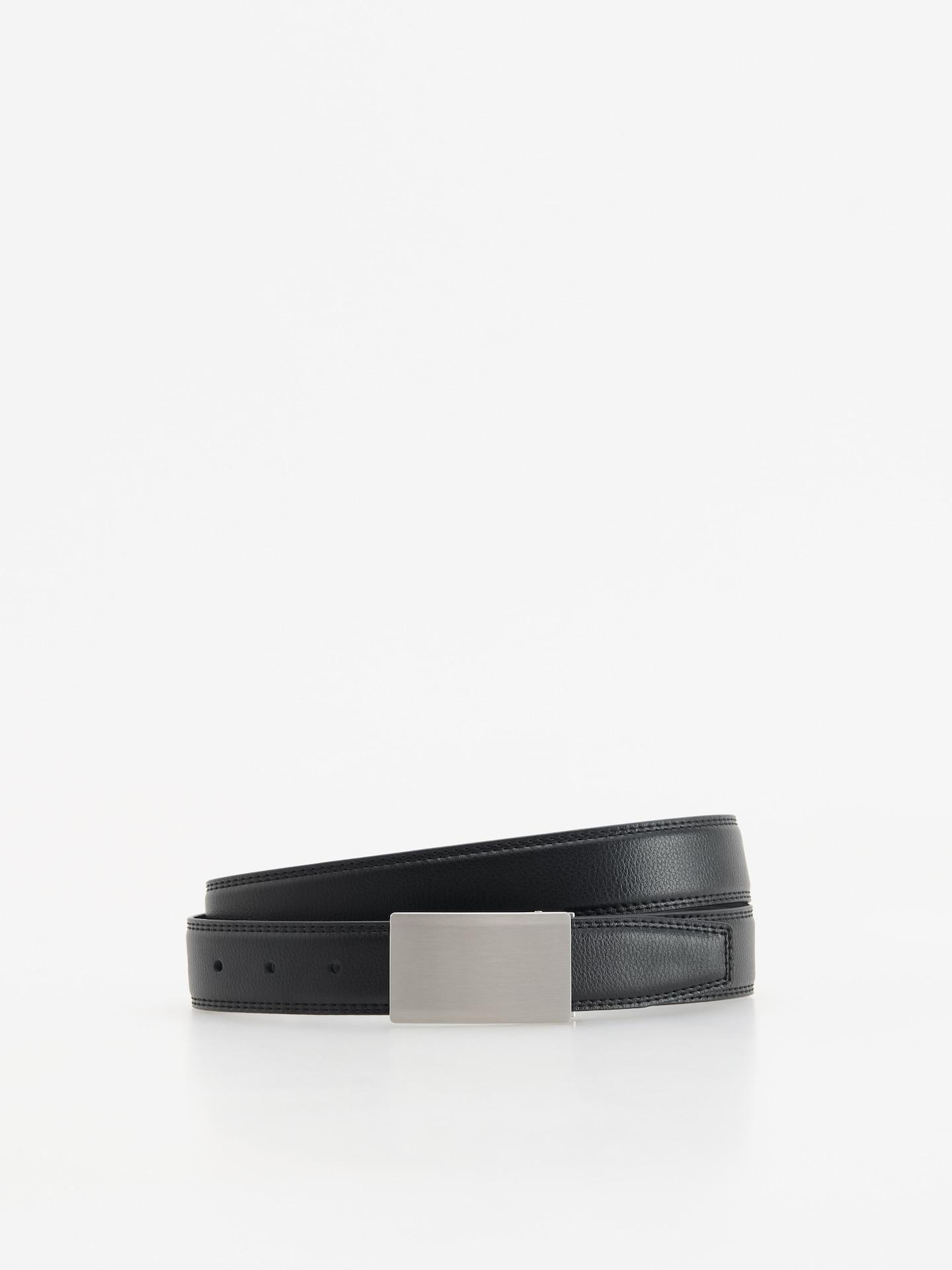 Black Leather Belt With Buckle, Black, medium