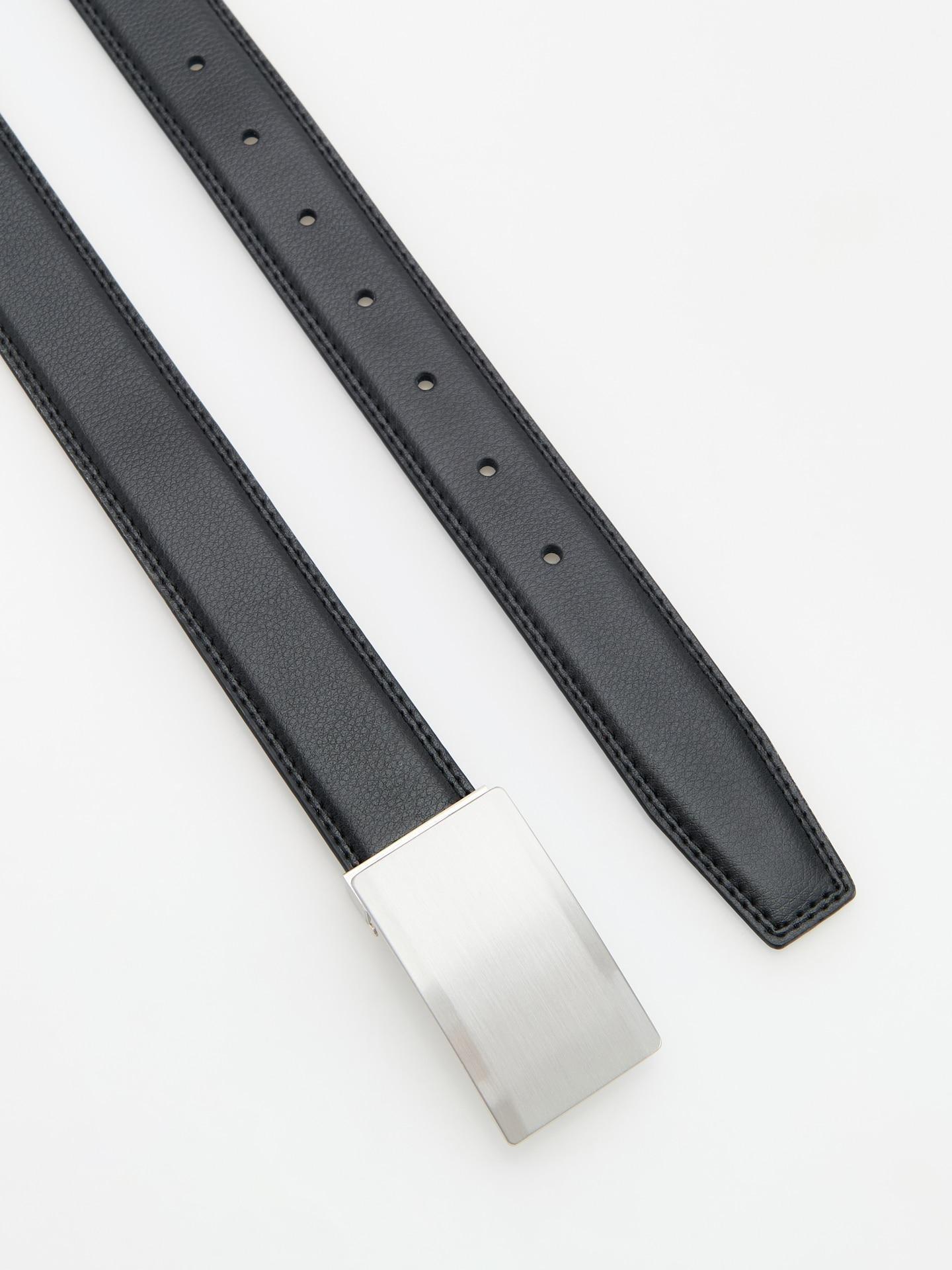 Black Leather Belt With Buckle, Black, medium