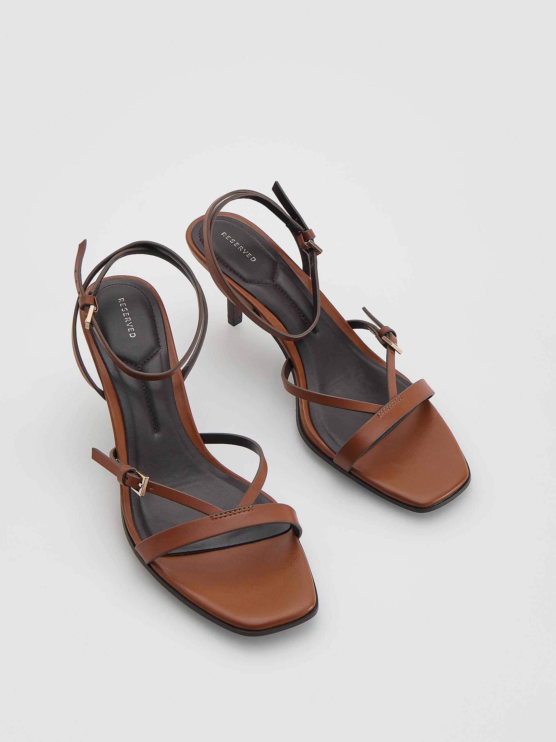 Brown Heeled Leather Sandals, Brown, large image number 3