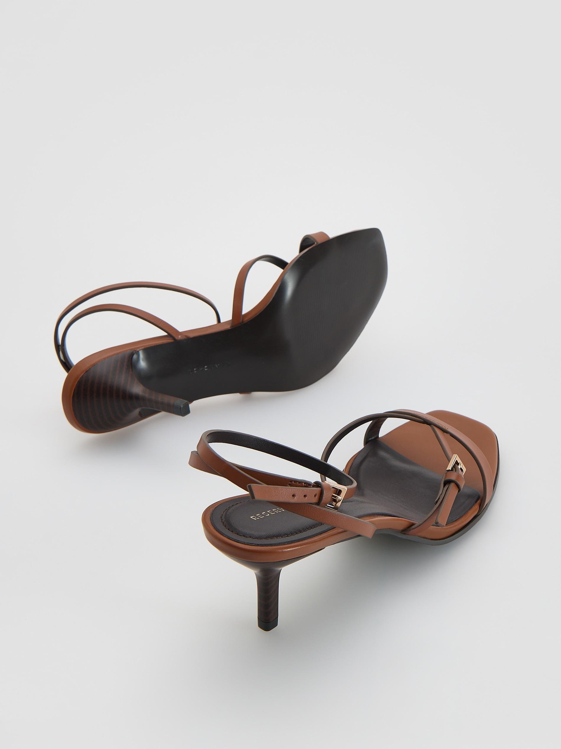 Brown Heeled Leather Sandals, Brown, large image number 4