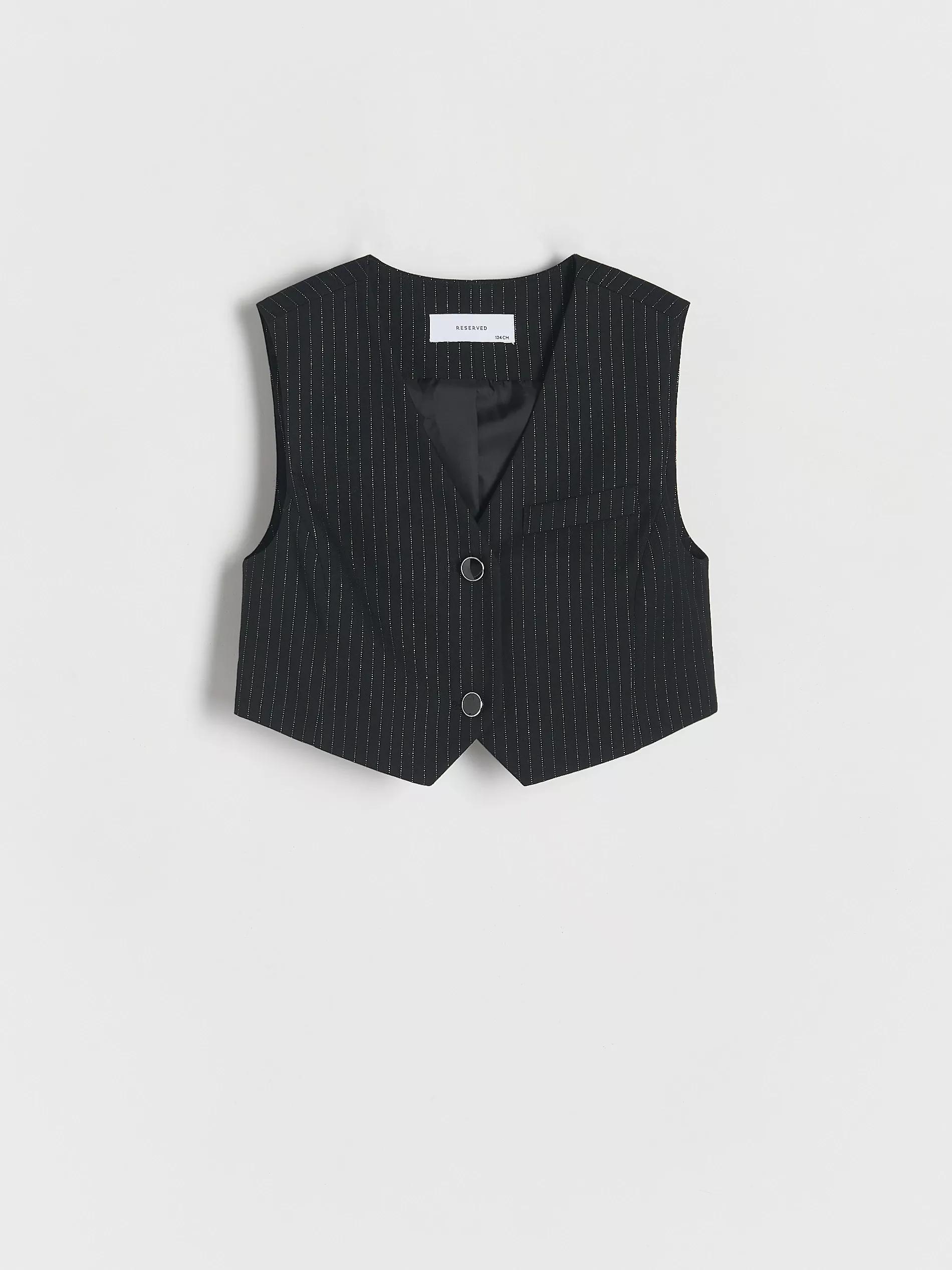 Black V-Neck Striped Vest, , large image number 0