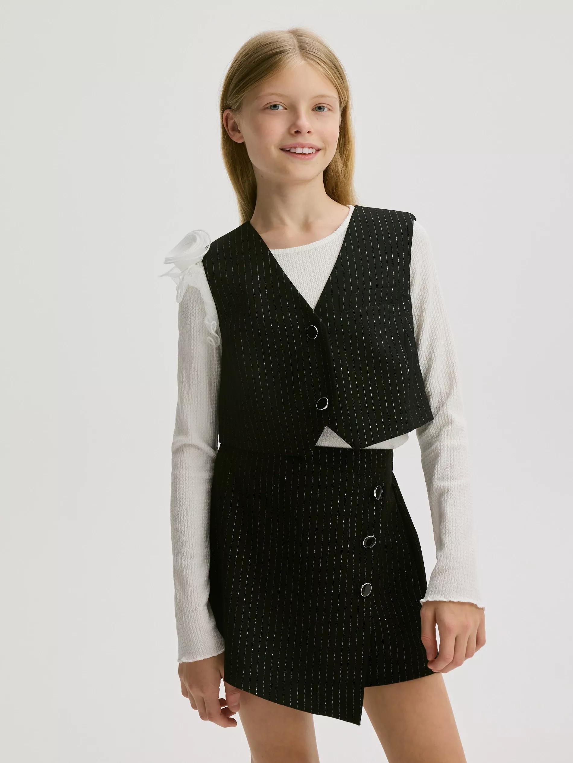 Black V-Neck Striped Vest, , large image number 3