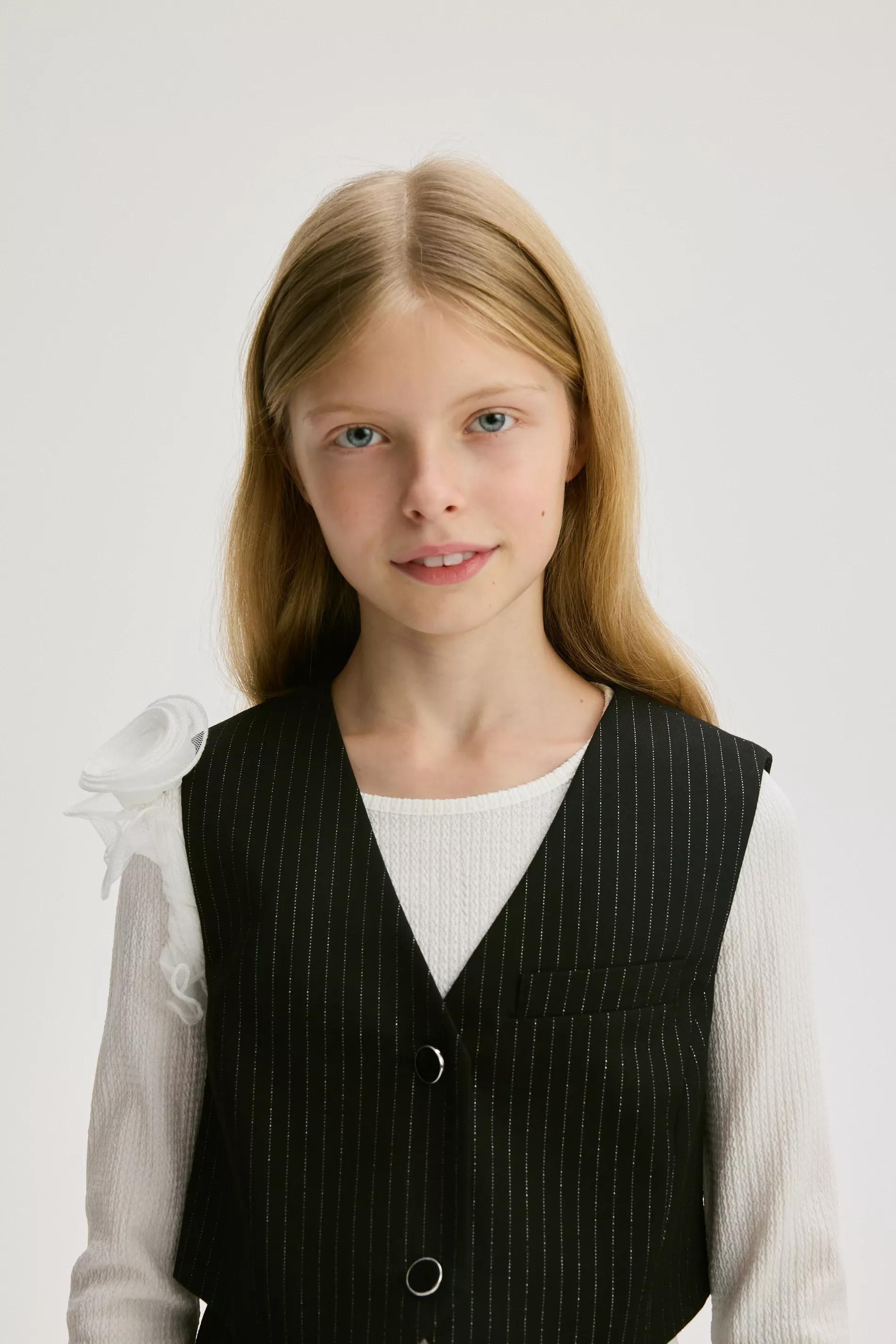 Black V-Neck Striped Vest, , large image number 4