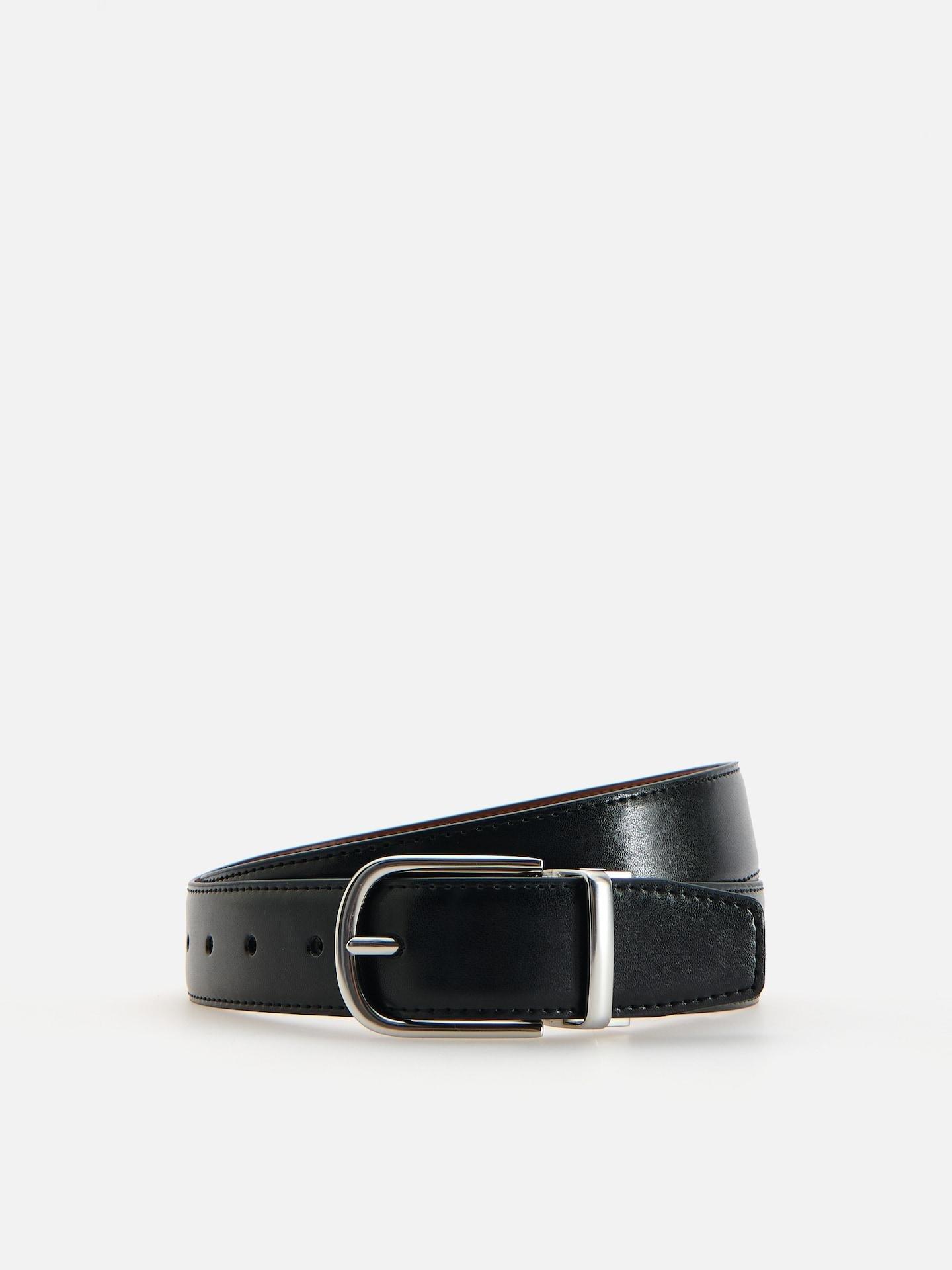 Black Combined Materials Belt, Black, medium