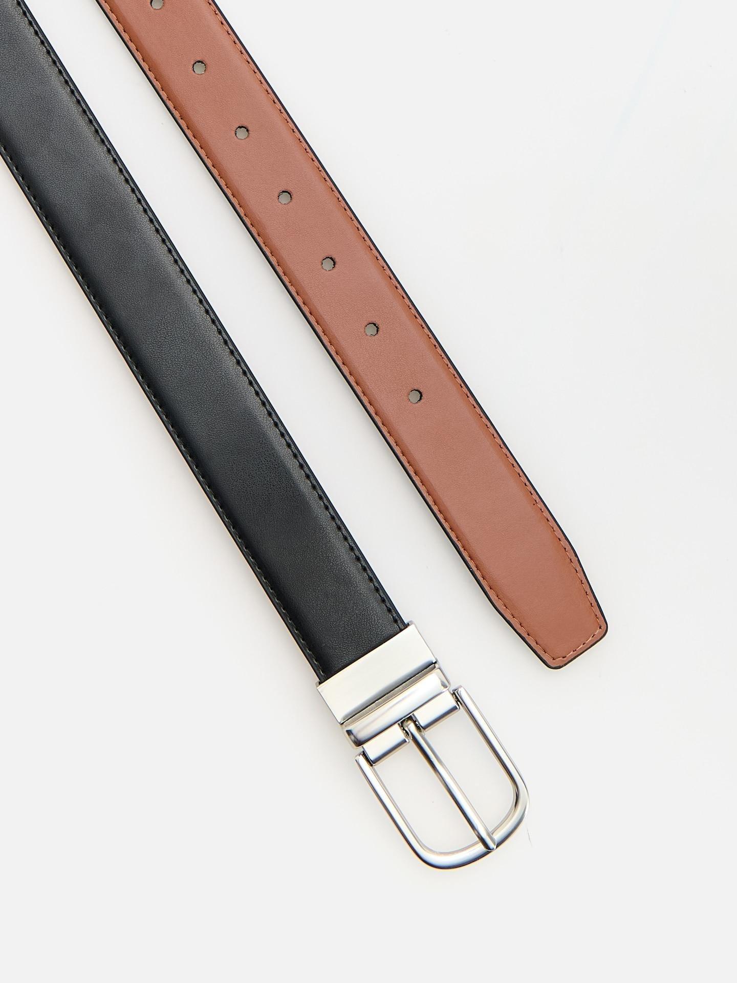 Black Combined Materials Belt, Black, medium