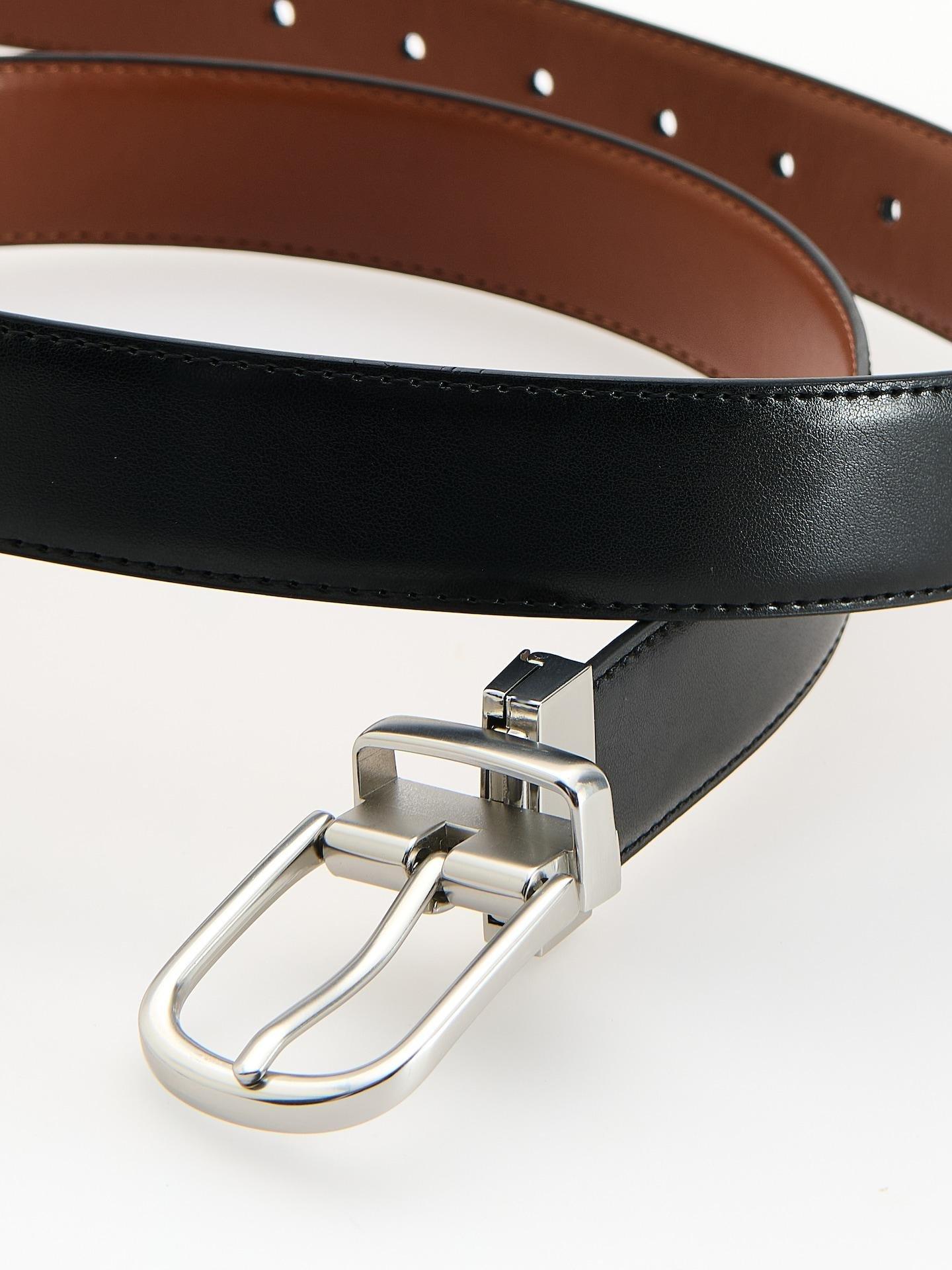 Black Combined Materials Belt, Black, medium