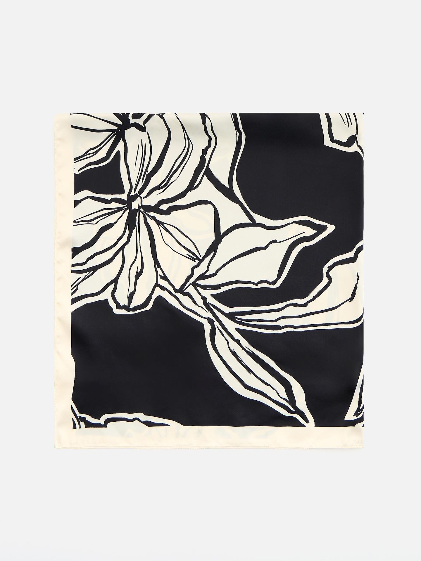 Black Printed Scarf, Black, medium
