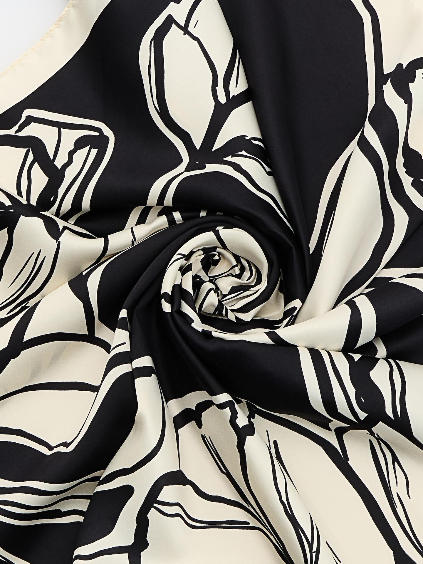 Black Printed Scarf, Black, medium