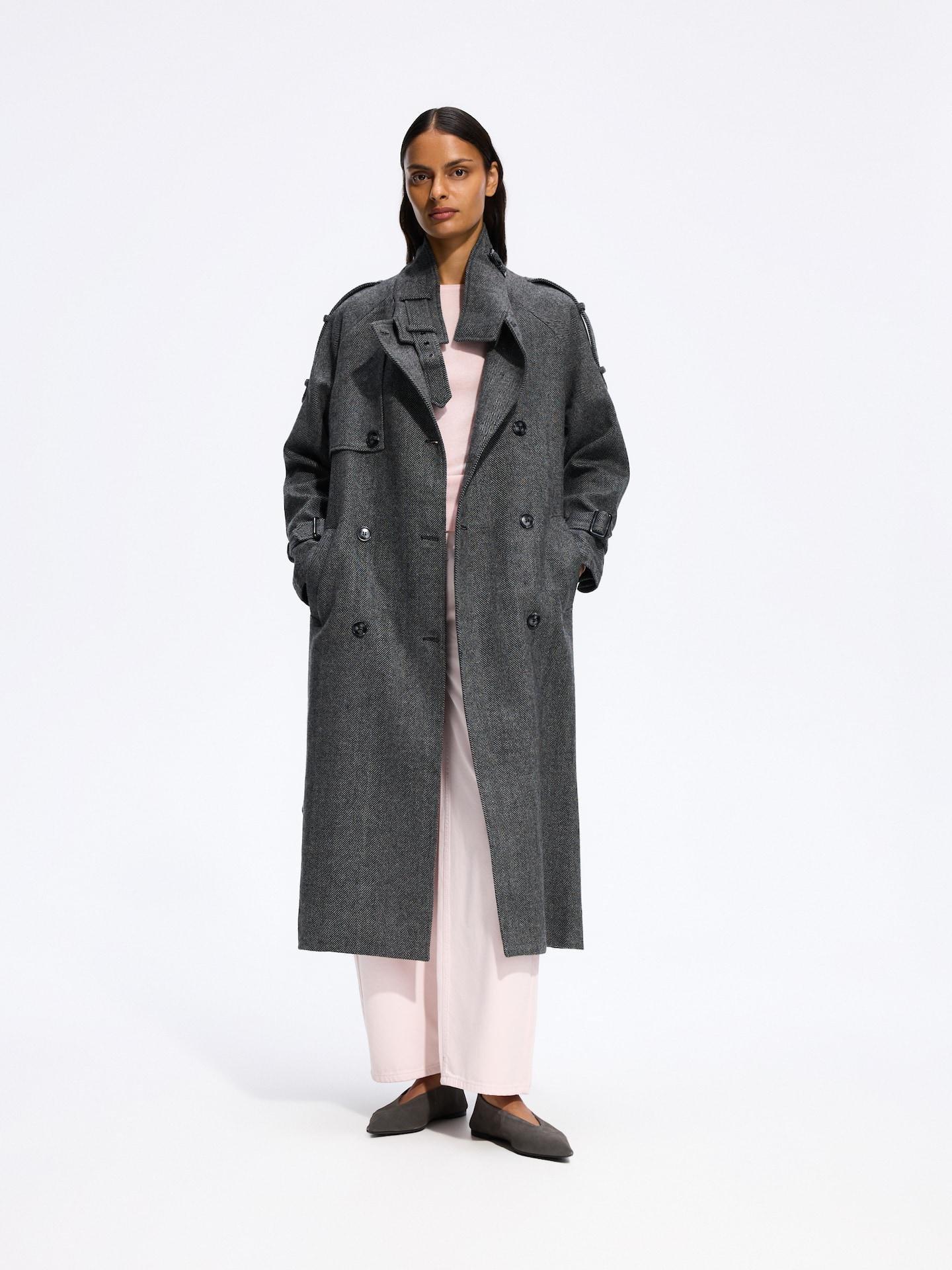 Grey Longline Wool Blend Coat, Grey, large image number 0