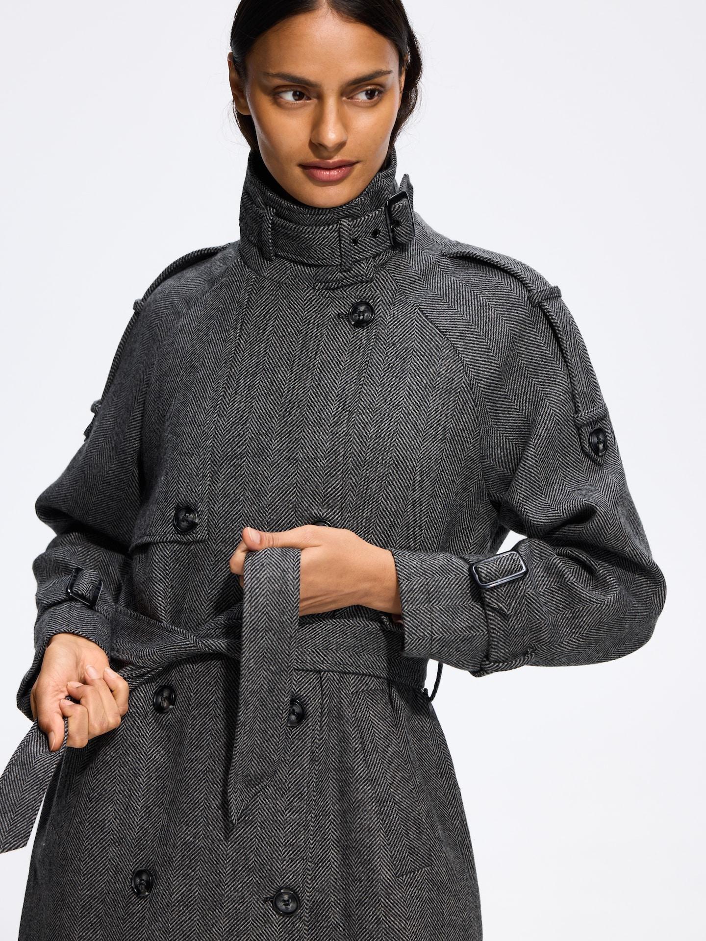 Grey Longline Wool Blend Coat, Grey, large image number 1