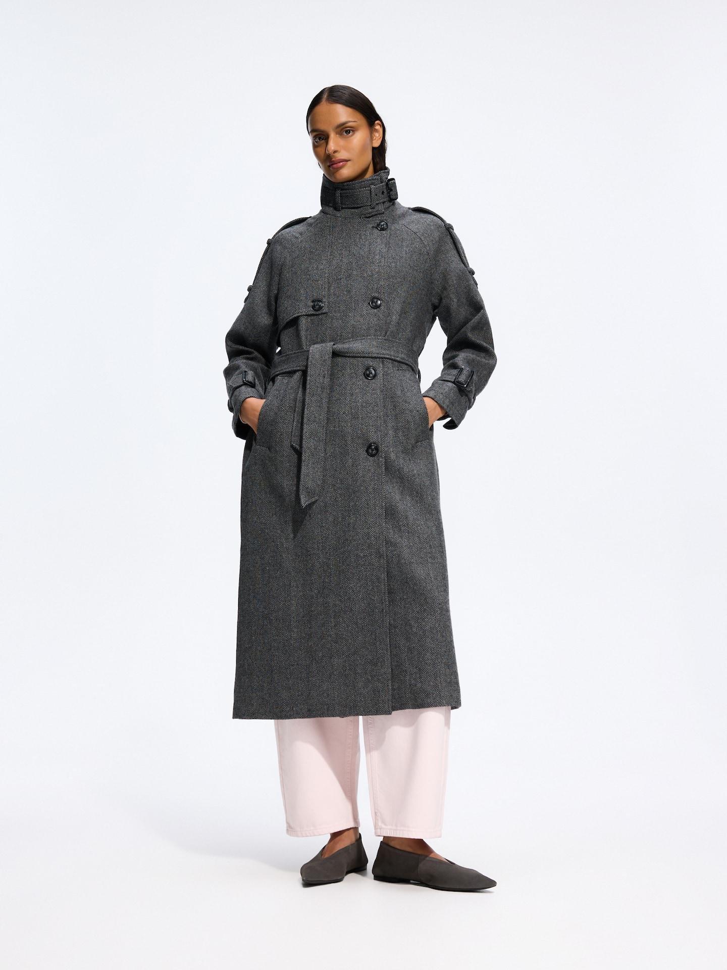 Grey Longline Wool Blend Coat, Grey, medium