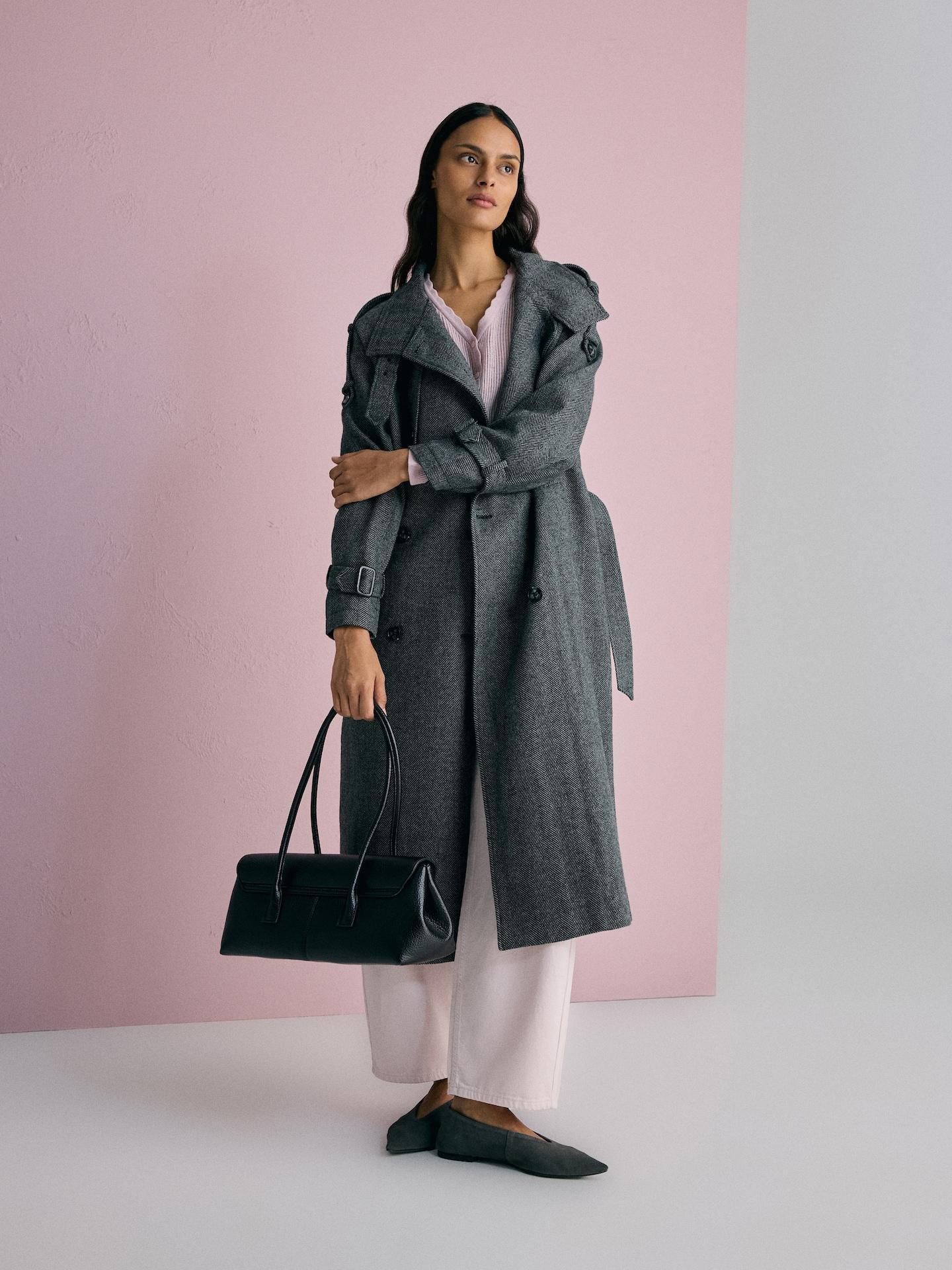 Grey Longline Wool Blend Coat, Grey, large image number 5